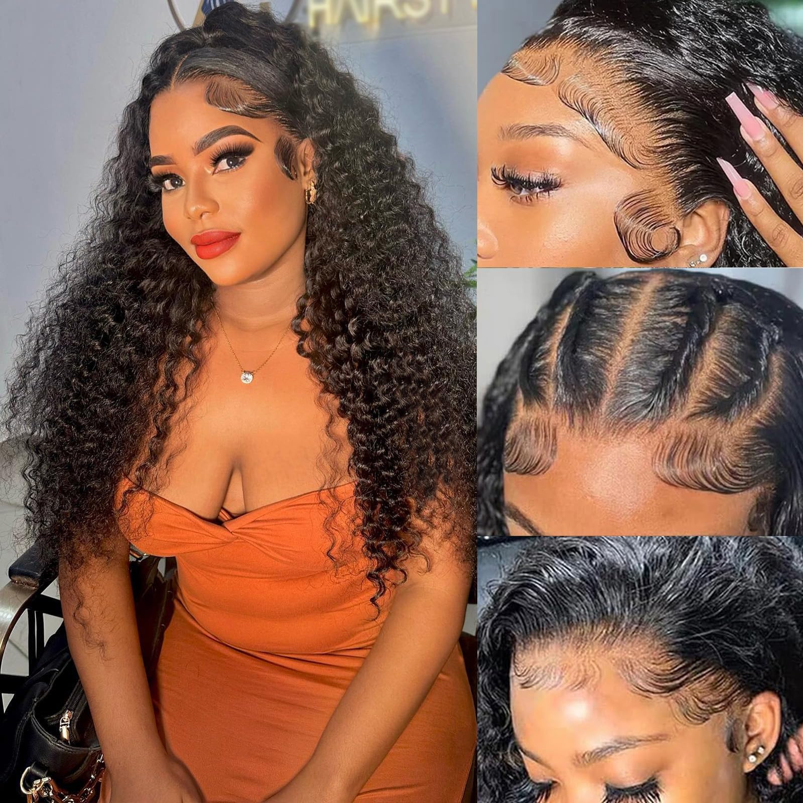13x4 HD Lace Front Wigs Human Hair Deep Wave Human Hair Wigs 12 Inch Glueless Wig Brazilian Virgin Hair 150% Density Curly Wigs for Women Glueless Wig Pre Plucked with Baby Hair Natural Color - Image 3