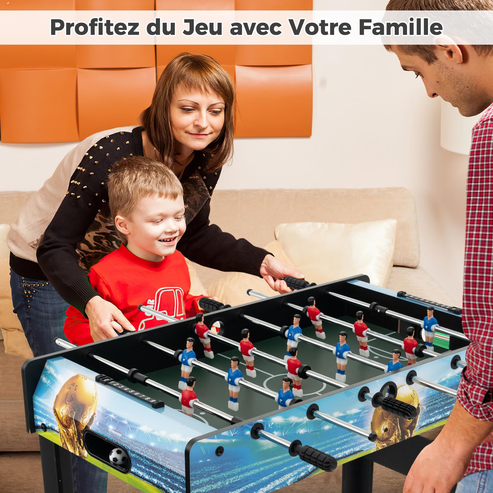 COSTWAY 2 en 1 Table de Baby-Foot avec 14 Joueurs & 2 Ballons, Table de Jeu avec Gardien de Score, Patins Antidérapantes, Jouet d'arcade pour Adulte Enfant pour Fête Bar Salle de Jeux