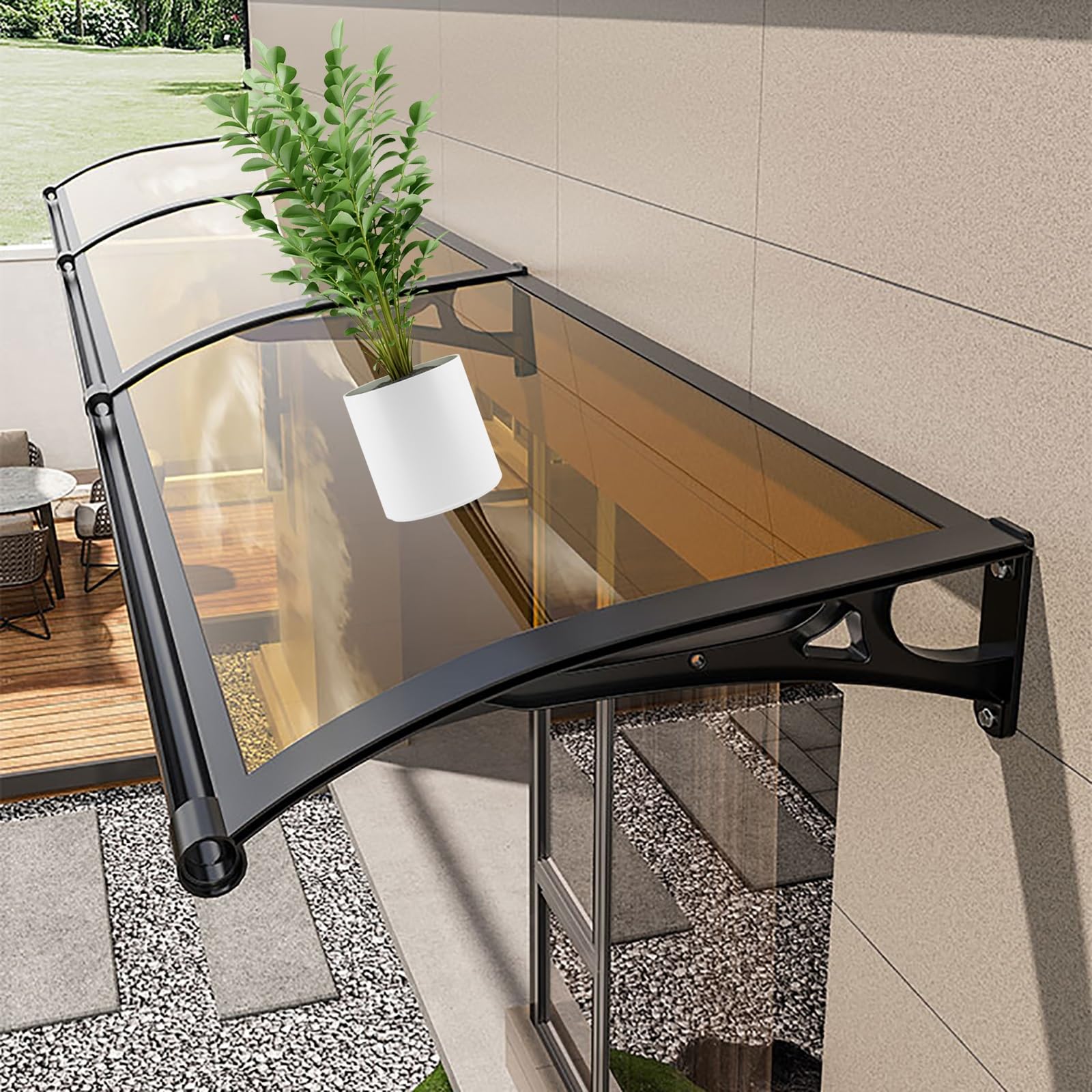 Vordach Für Eingangstür,Vordach Überdachung Haustürvordach,Vordach Für Haustür Aus Aluminium,Stille Türen Regenschutz Haustürvordach,Regendach Mit Polycarbonat-Dachplatten (Color : Style 1, Size : W