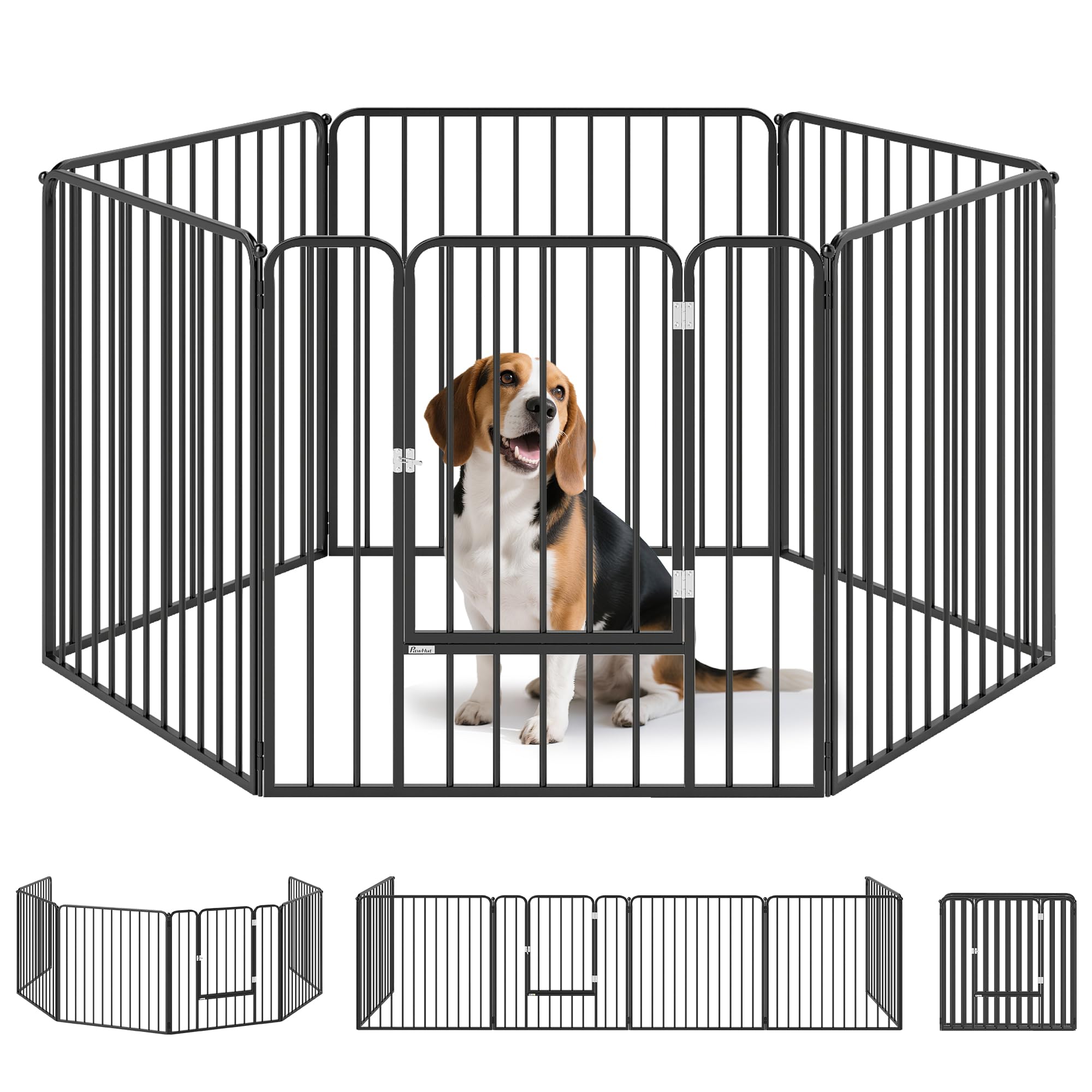 PawHut Parc enclos modulable pour Chien, clôture avec 1 Porte, 6 Panneaux de 80 x 80 cm, Parc de Jeu et d'exercice en Acier pour Chiens et Animaux de Compagnie, 80 cm Hauteur, Noir