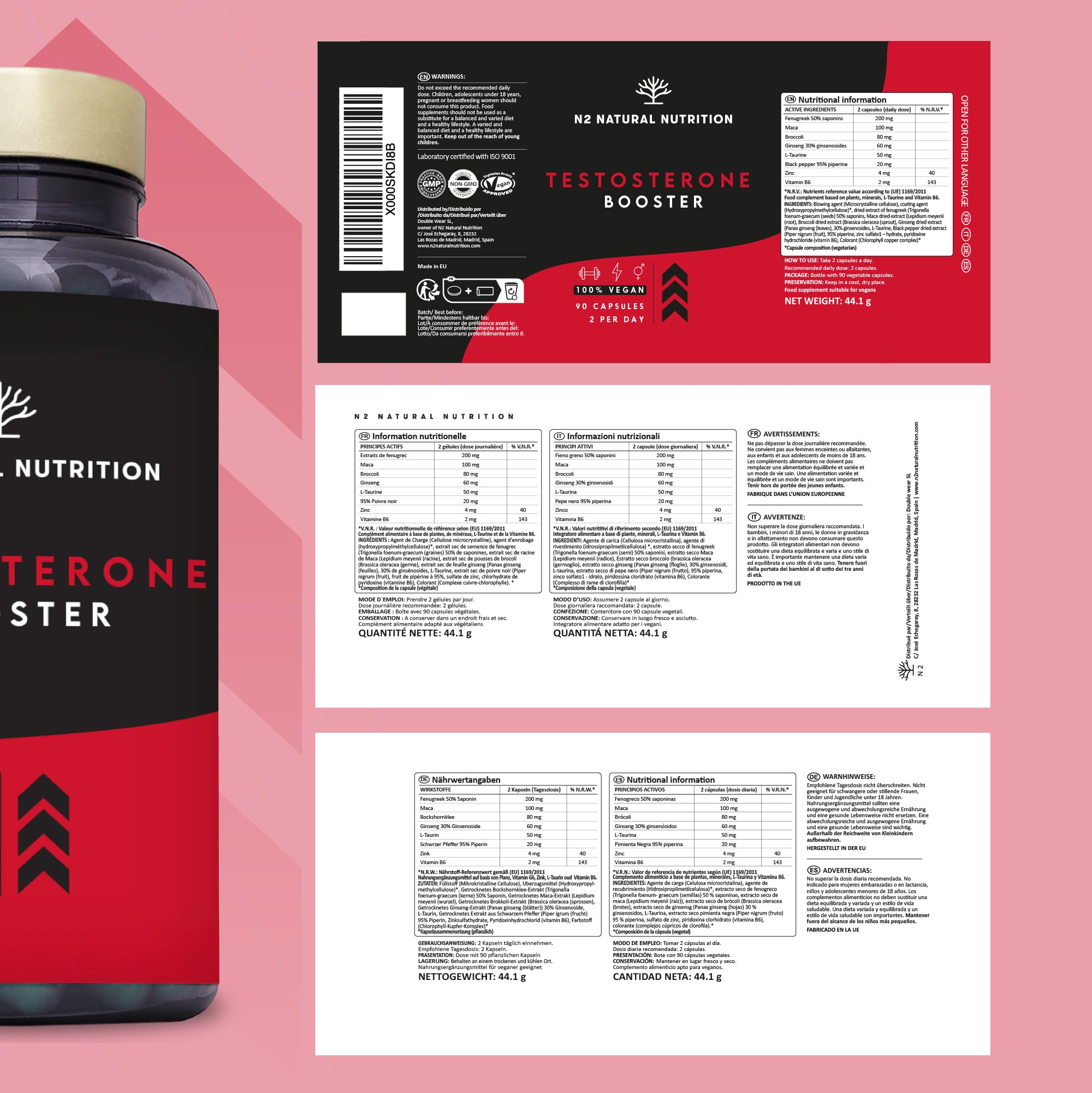 Integratore Alimentare Uomo con Maca, Ginseng, Fieno Greco, Zinco e Vitamina B6. 90 Capsule. N2 Natural Nutrition