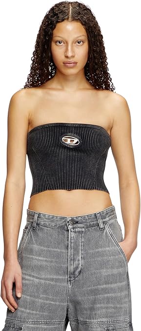 Tシャツ・カットソー DIESEL TOP M-CLARKSVILLEX-C M-CLARKSVILLEX-C Rib-knit tube top with Oval D｜ブルー