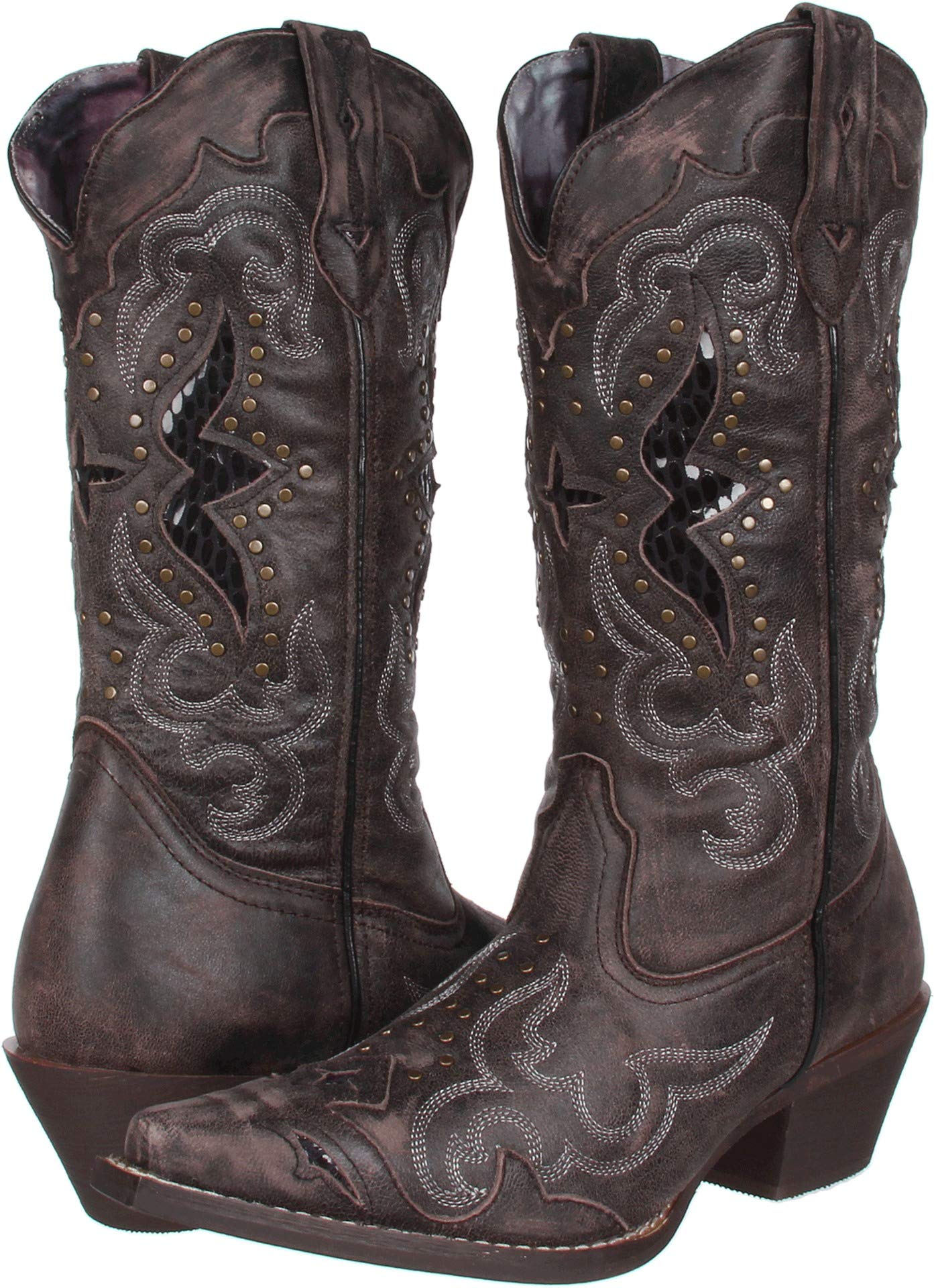Laredo Lucretia Tooled-Inlay Embroidery Studded Snip Toe Dress Boots