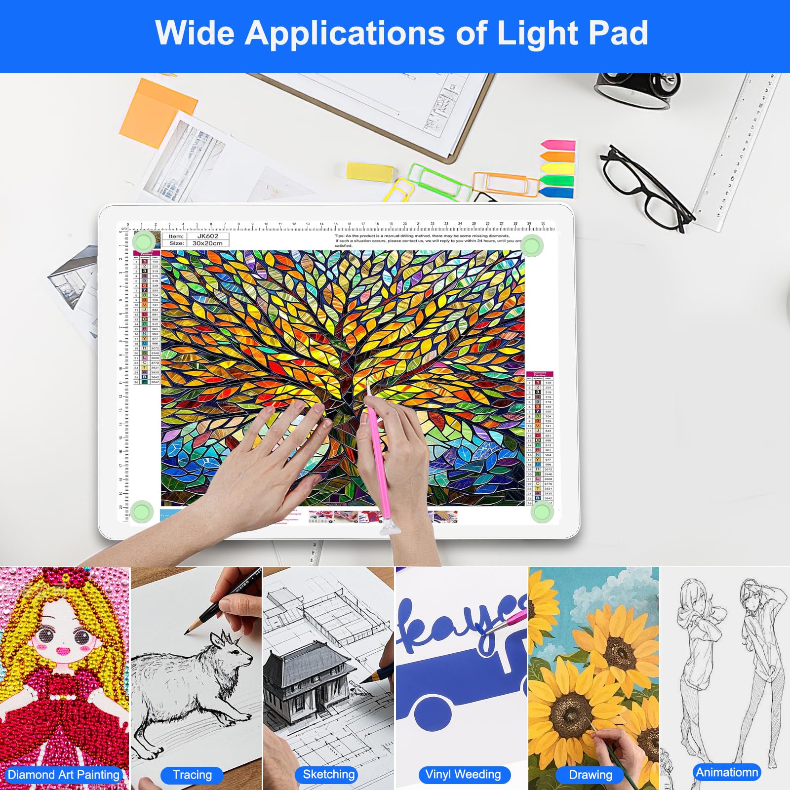 Elice Wiederaufladbares A4-Lichtpad für Diamantmalerei, magnetische LED-Lichttafel mit physischer Taste, superhelles Diamantkunst-Lichtpad, ultradünne Leuchtbox zum Nachzeichnen, Jäten von Vinyl,