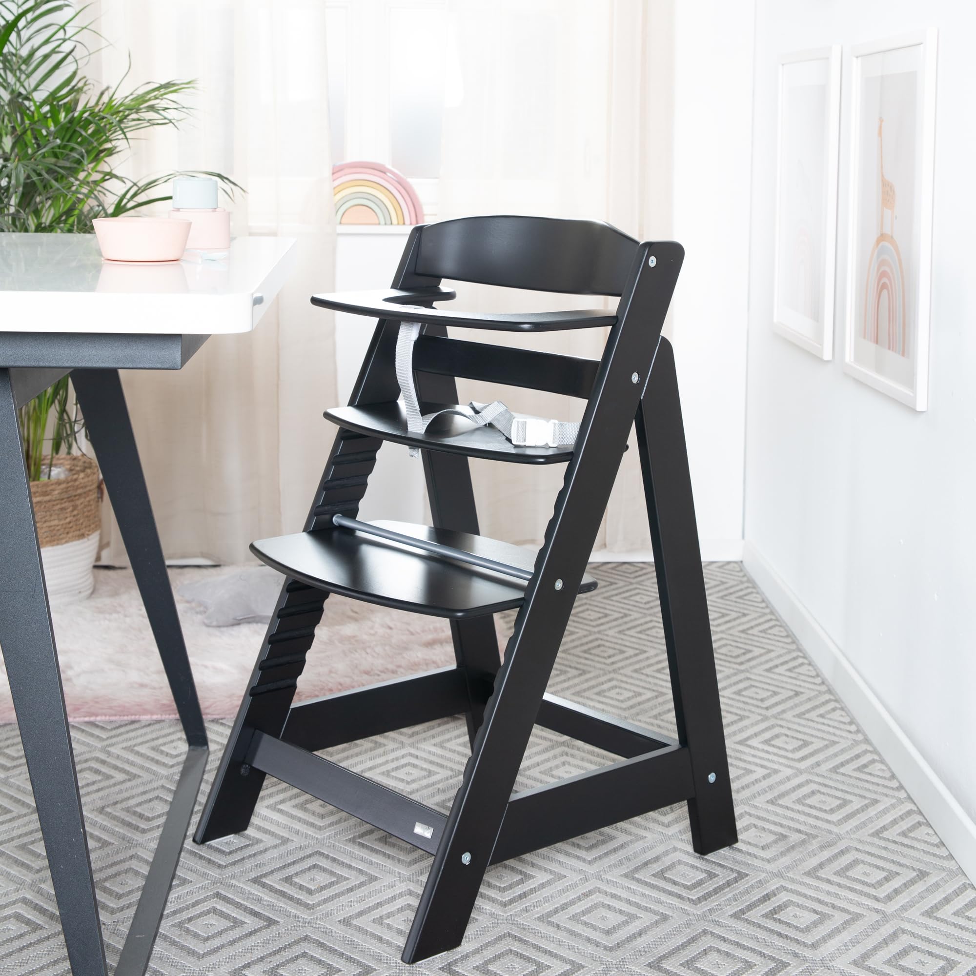 roba Seggiolone Evolutivo Sit Up Flex 2 in 1, Altezza Regolabile, dai 6 Mesi fino ai 70 kg, con Poggiapiedi, Robusto ed Ergonomico, Legno Laccato Nero