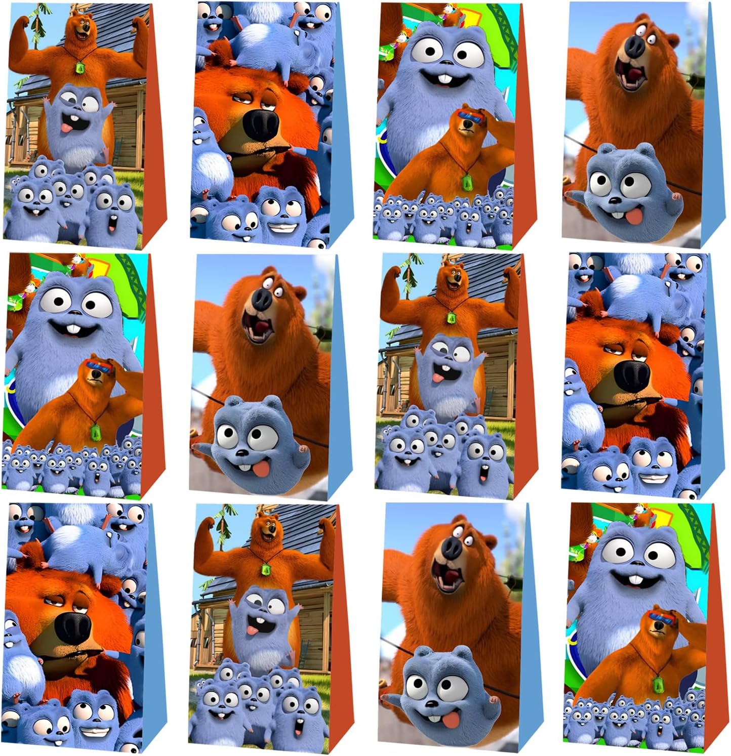 BOYKIM 12 Pcs Grizzy Party Lemmings Paper Bags Goody Party Supplies Bags Party,Grizzy Birthday Lemmings Paper Bags Tie Happy Party Accessories Party Favor Decoration Supplies for Birthday Party.
