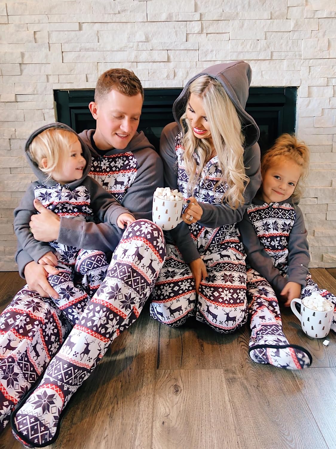 IFFEI Matching Family Footed Pajamas Hoodie Sleeper Christmas PJ's Festival Snowflake Plush Cozy Warm Onesie with Pockets - Image 4