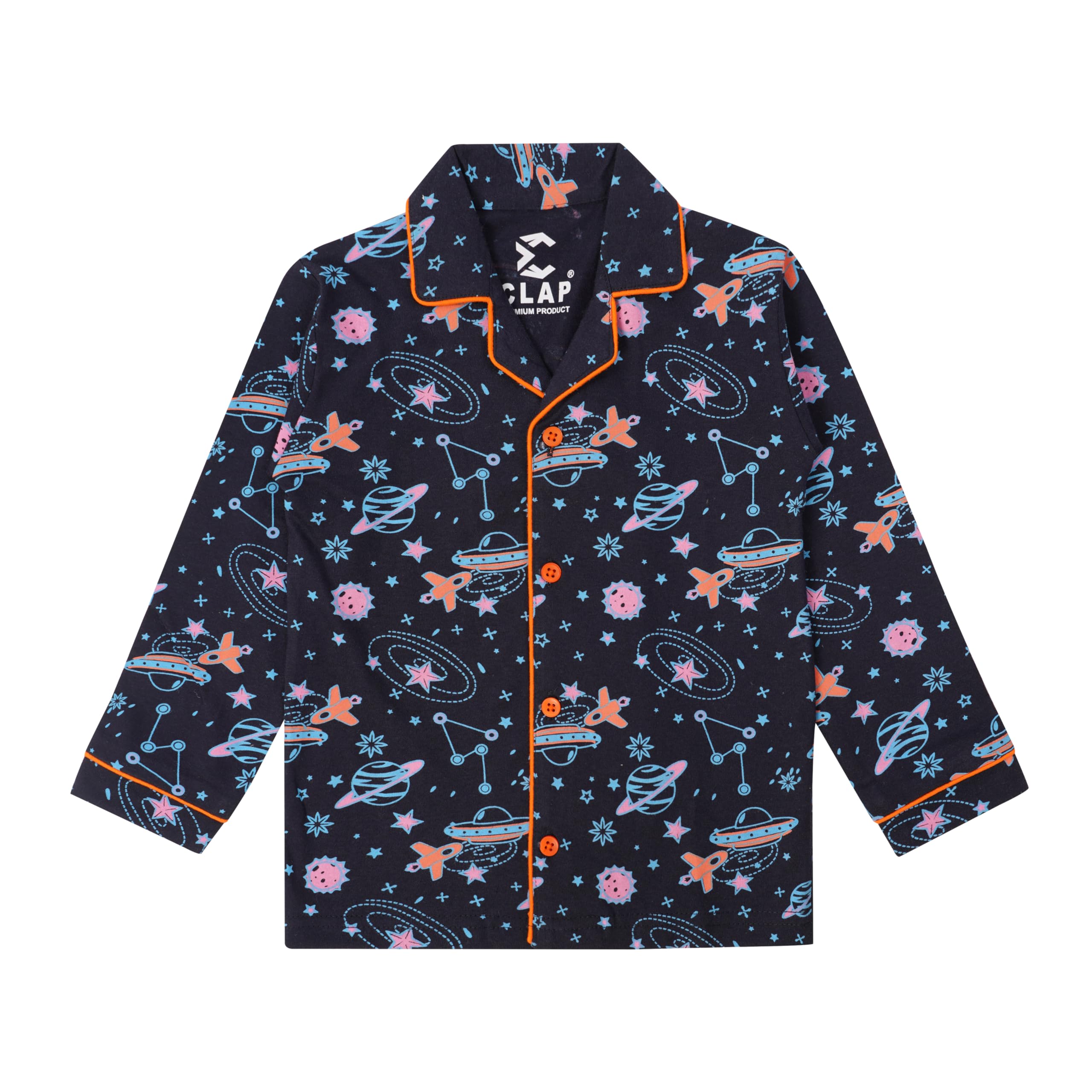 CLAP Kids Cotton Printed Full Sleeves Night Suit Navy Blue 1Pc (2-3 Years, Navy Blue) - Image 5 thumbnail