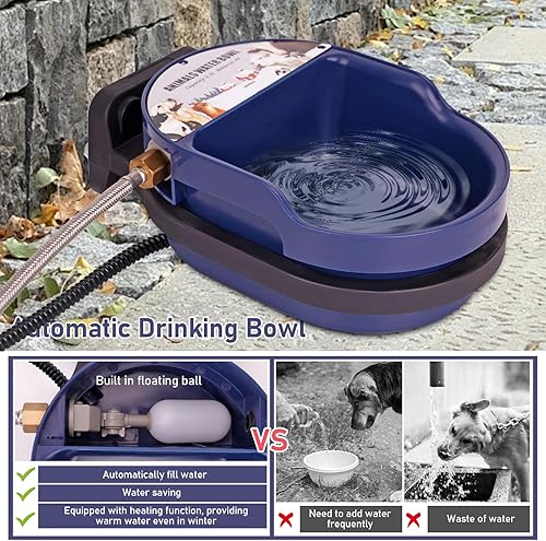 Miniatura 3 de Cuenco de agua automático para perros con calefacción para exteriores, razas grandes, llenado automático, tazón de agua con válvula flotante,