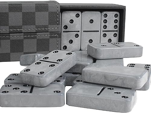 Miniatura 3 de Vovotuzzi Juego de 28 fichas de dominó para adultos y niños de 8 años en adelante para la noche de juegos de familia (gris)