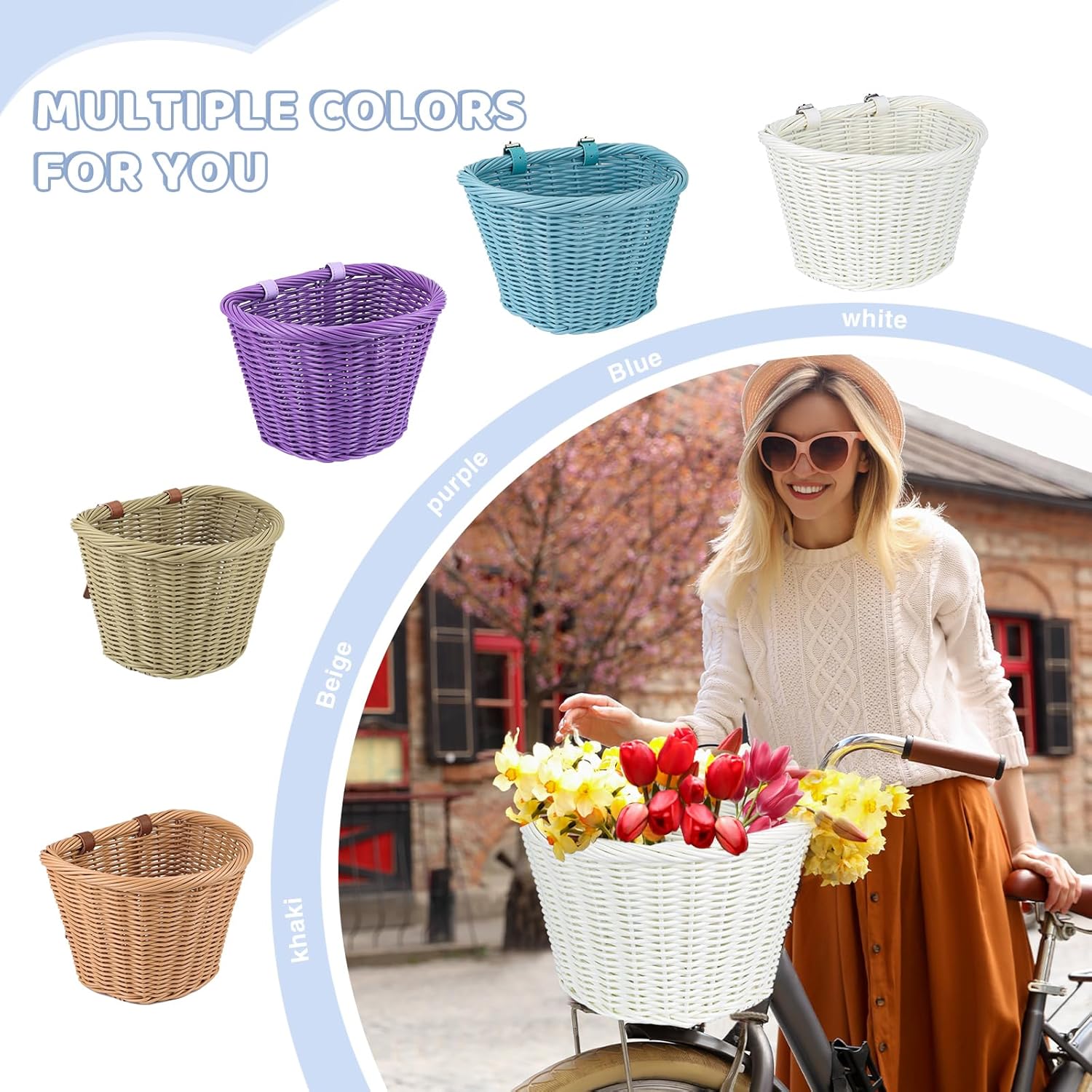MEGHNA Woven Bike Basket Elegant Semicircle Large Basket for Unisex Adult Bike Handlebar Bike Basket for Women Men Teen, for Cycling Cruiser Bike Mountain Bike Folding Bike E-Bike, Home Decoration