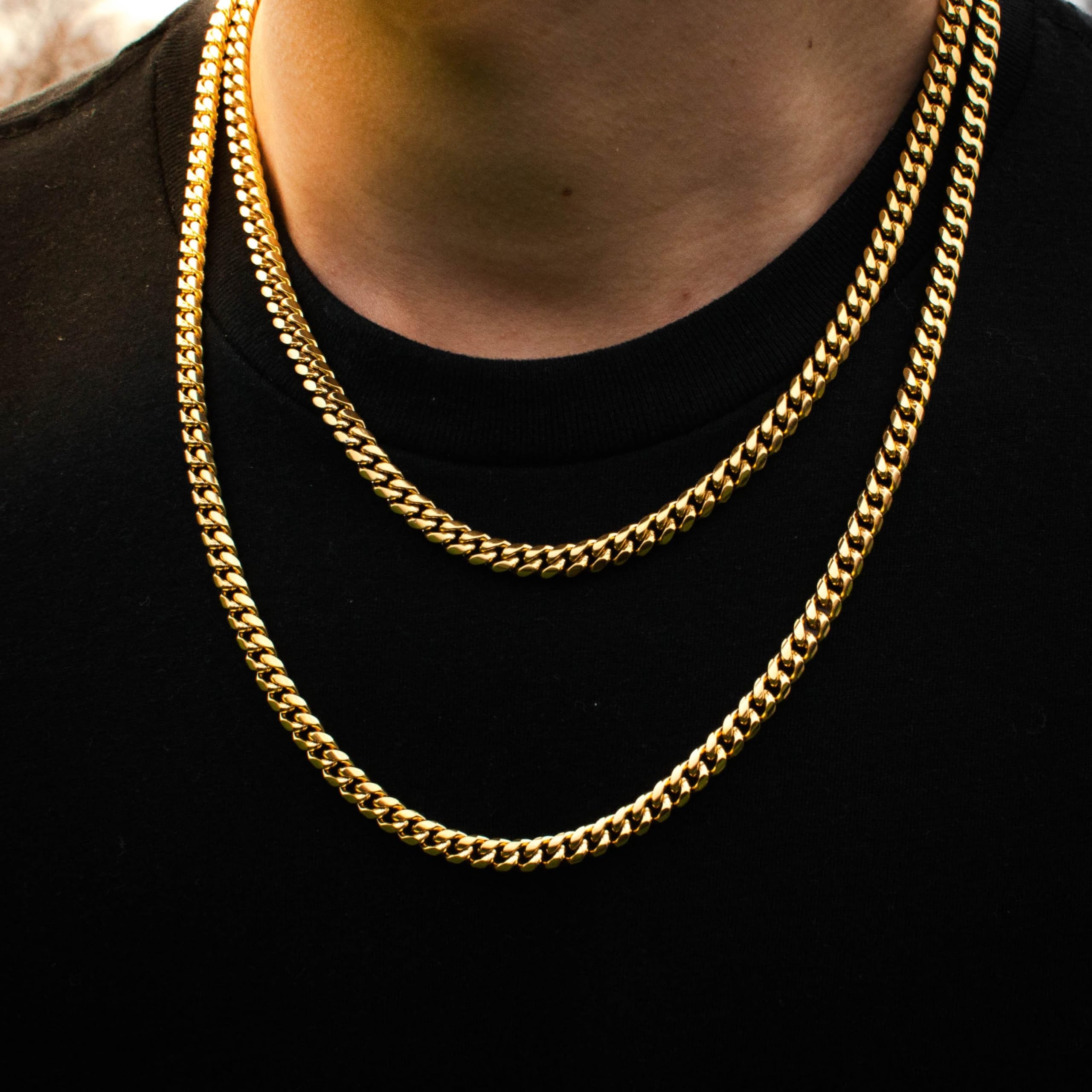 VEXXS 18K Gold beschichtet Cuban Halskette Panzerkette Miami Kubanische Gliederkette Herren Nickelfrei