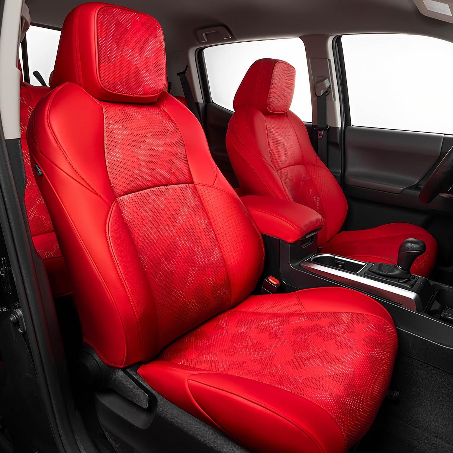 Custom Fit Car Seat Covers for Tacoma 2024-2026 4th Gen, Red Camo | Waterproof Leather Car Seat Covers Full Set, Full Coverage Protection, Airbag Safe, Factory Style Upgrade, Gas Only