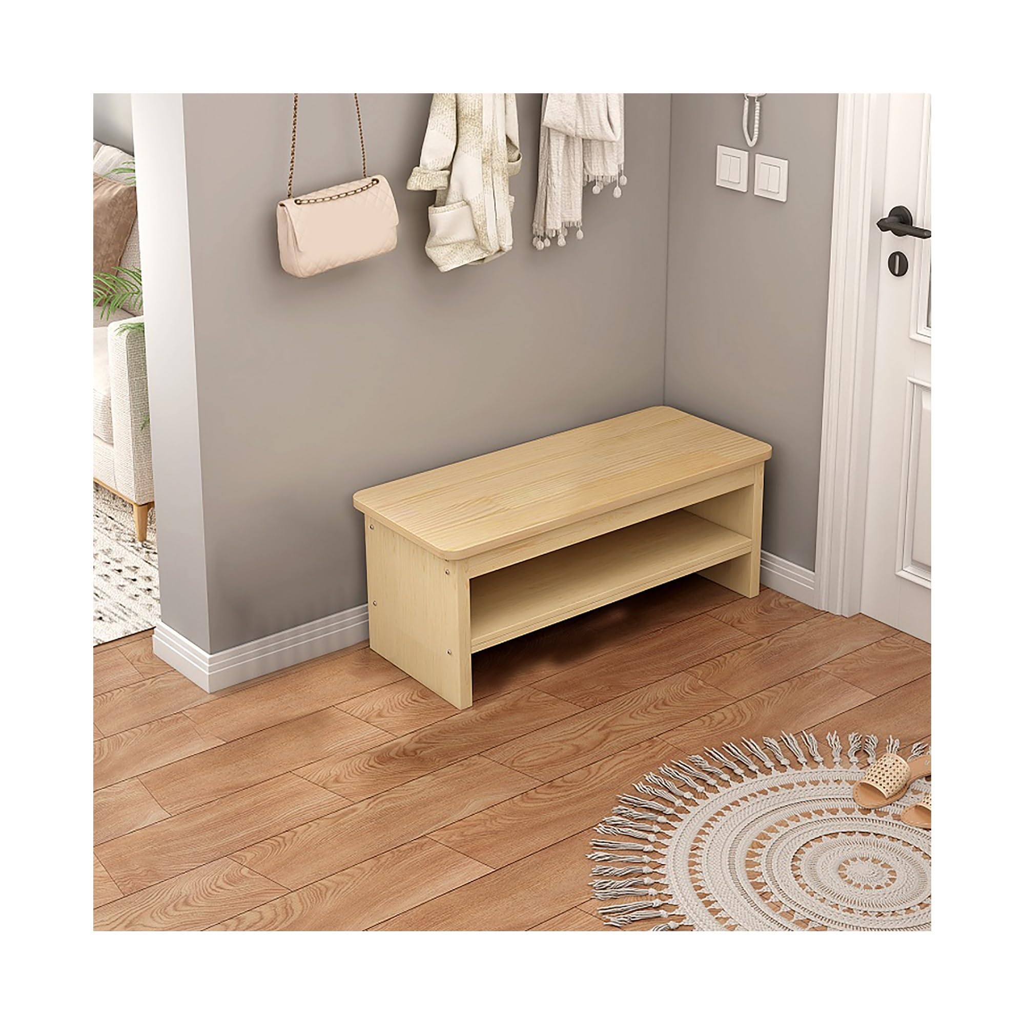 Banc à chaussures en bois double niveau organisateur couloir