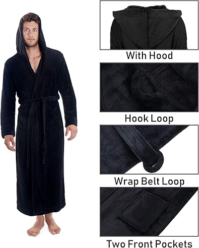 Miniatura 4 de Verabella Bata larga de forro polar de felpa con capucha para mujer y hombre, bata de baño de color sólido