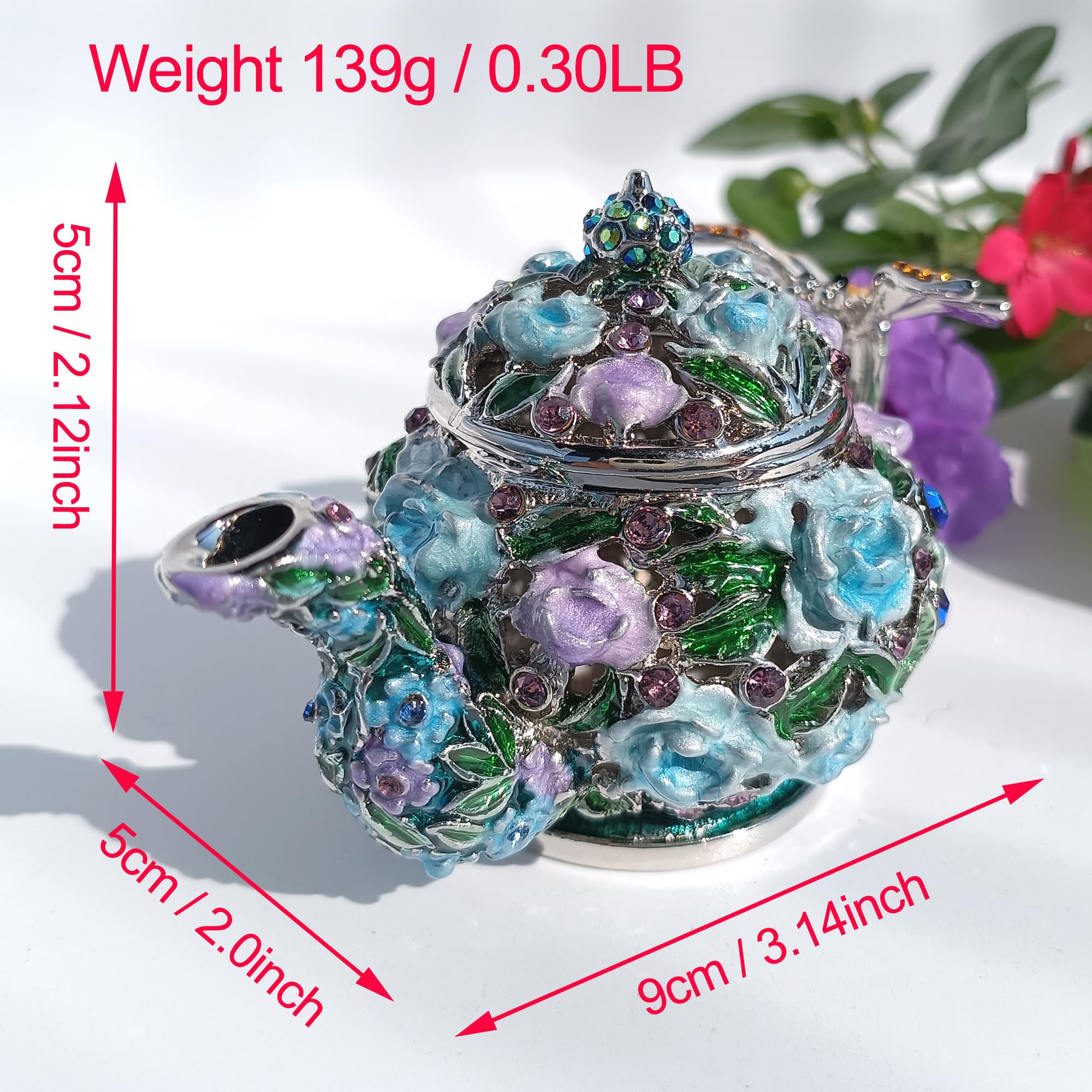 Enamel Teapot Trinket Box Hand-Painted Metal Vintage Jewelry Organizer Unique Ring Holder & Collectible Ornament Purple-Blue