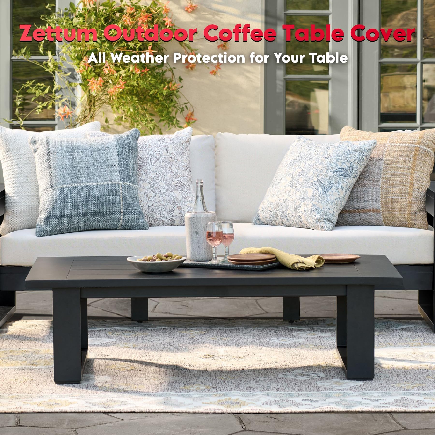 Zettum Housse pour table basse patio 106 x 60 x 45 cm, Tissu Oxford 600D PU Imperméable