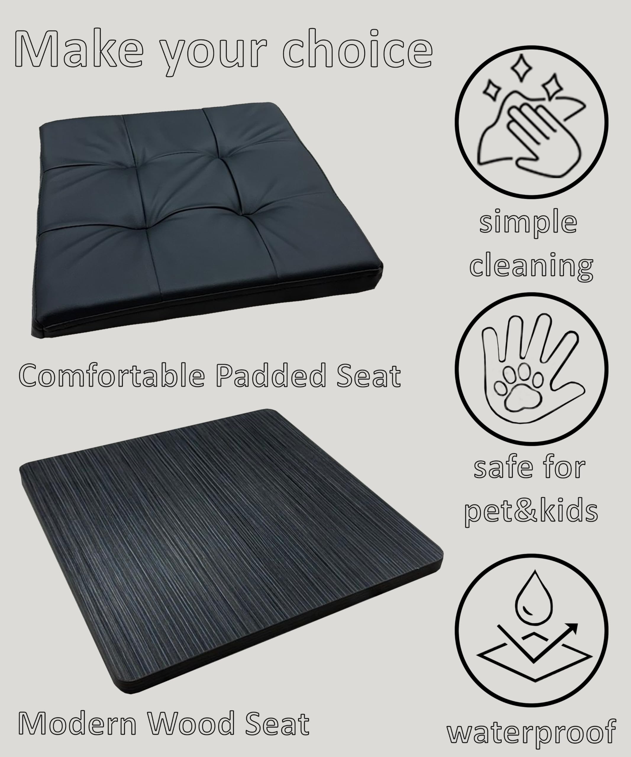 Juego de 2 taburetes de bar de 27 pulgadas de altura de mostrador con respaldo y reposapiés, marco de metal de asiento de madera negra, sillas de bar de fácil montaje para isla de cocina, comedor 4
