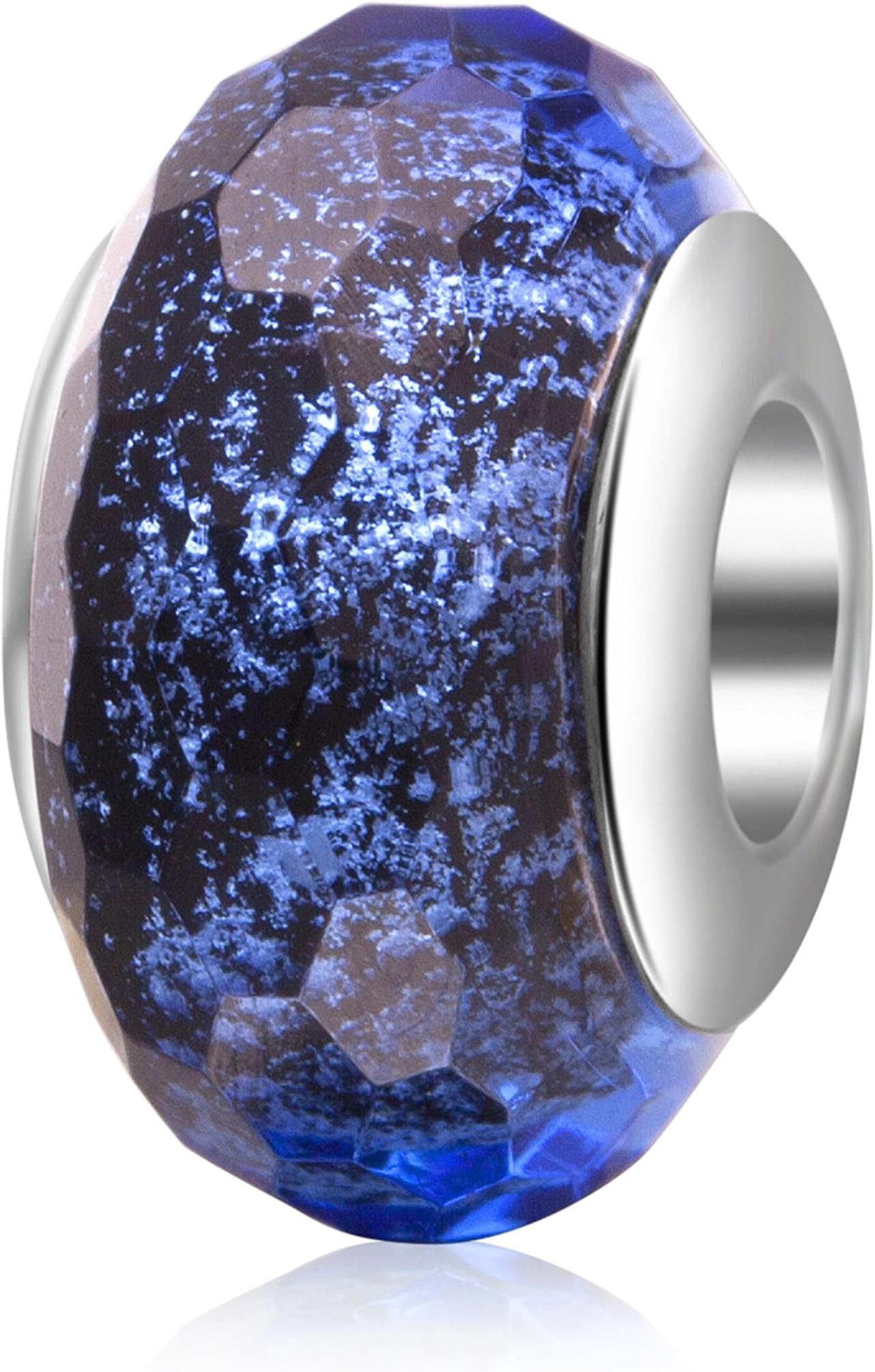 Starry Night Murano Glass Charms 925 Sterling Silver Core Silver Foil Glass Bead for European Bracelet (Blue)