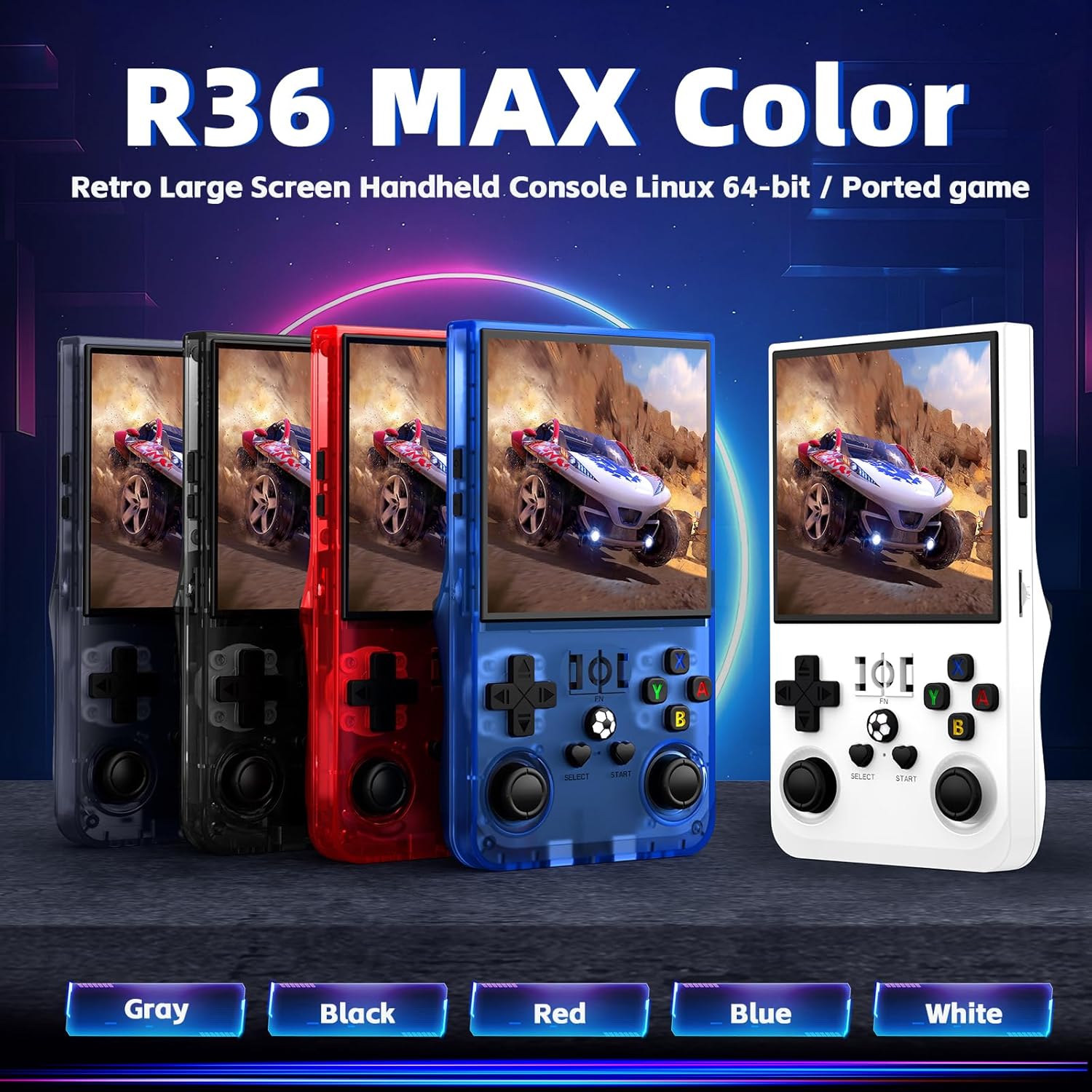 R36MAX Retro Handheld Game Console, Retro Gaming Console with 64G Built-in 18000+ Classic Games, 4.0 Inch 720x720 IPS Screen, Portable Handheld Linux System, 4000mAh Battery (Blue)