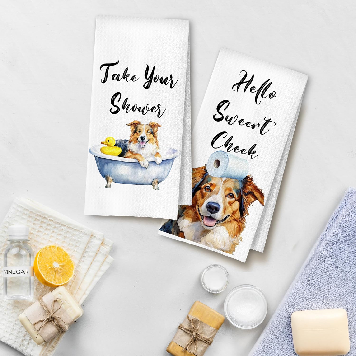 Funny Australian Shepherd Hand Towels for Bathroom Washroom, Dog Bathroom Decor, Gifts for Australian Shepherd Lovers, Dog Hand Towels, 16x24 Inch Set of 4 - Image 3