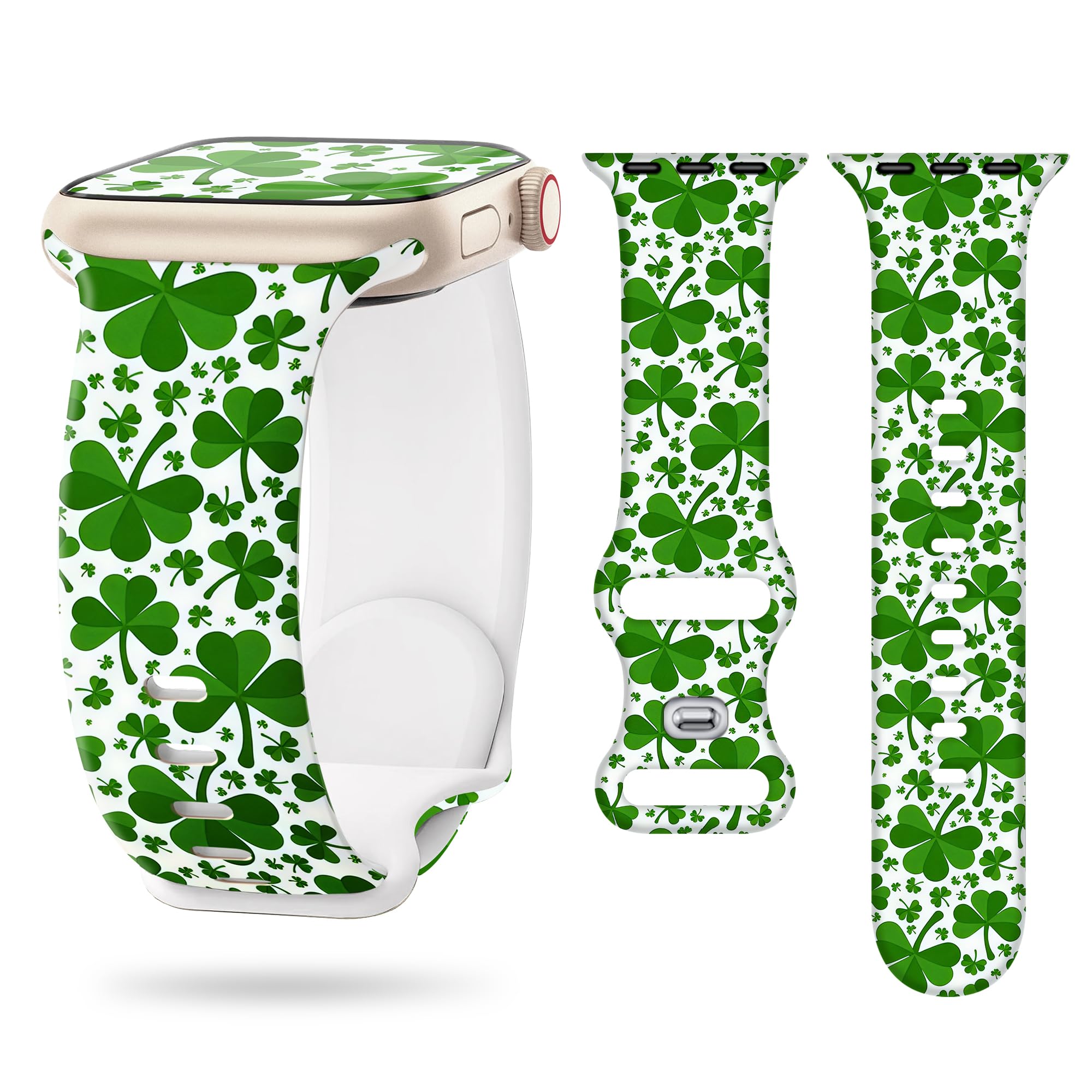 Aniaboho Compatible with Dressy Designer Silicone St. Patrick's Day for Apple Watch Bands for Women Men, Lucky Clover iWatch Bands for Apple Watch