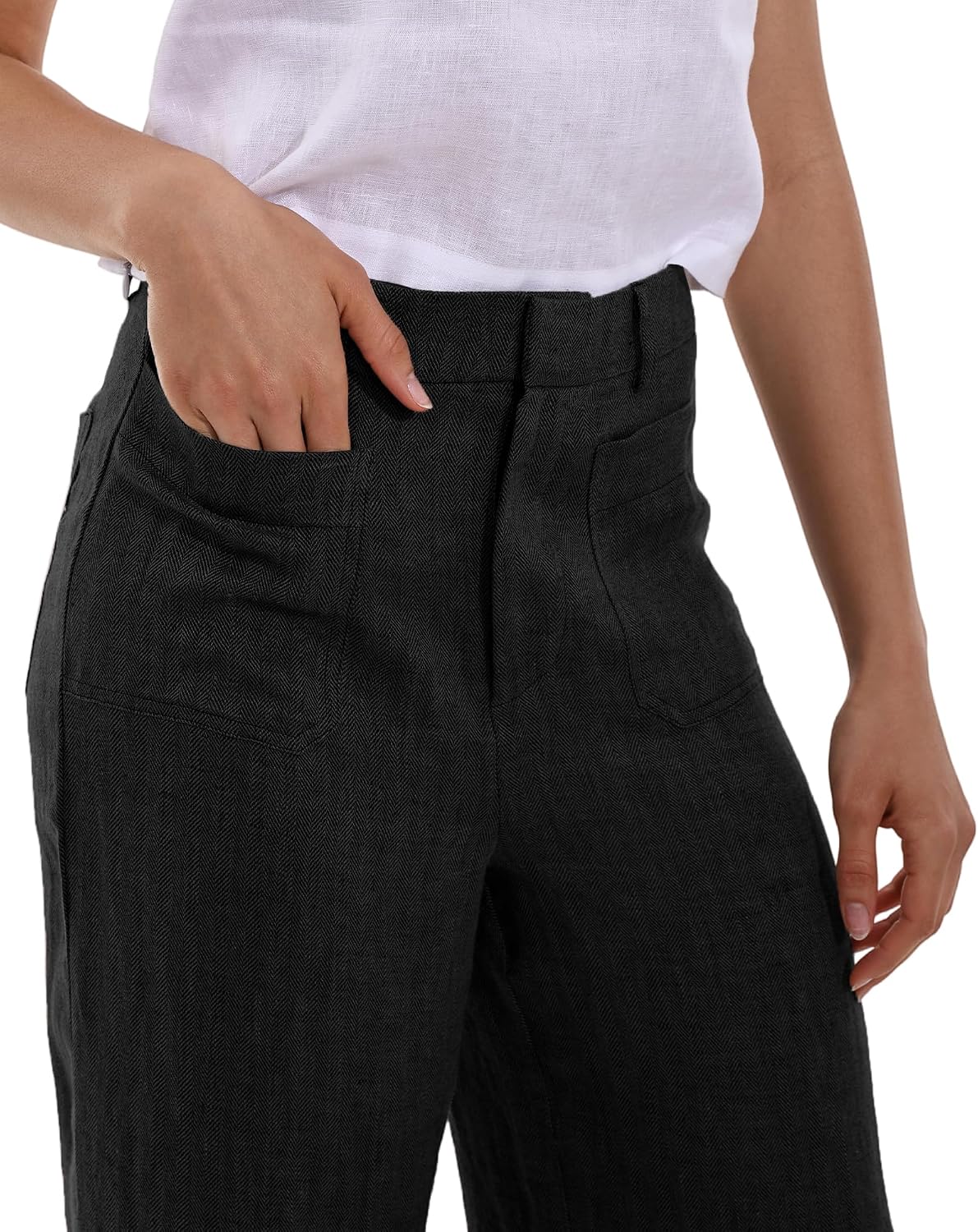 Womens Linen Pants Wide Leg Breathable Casual Pants with Pockets Beach Trouser Basics Summer Outfits