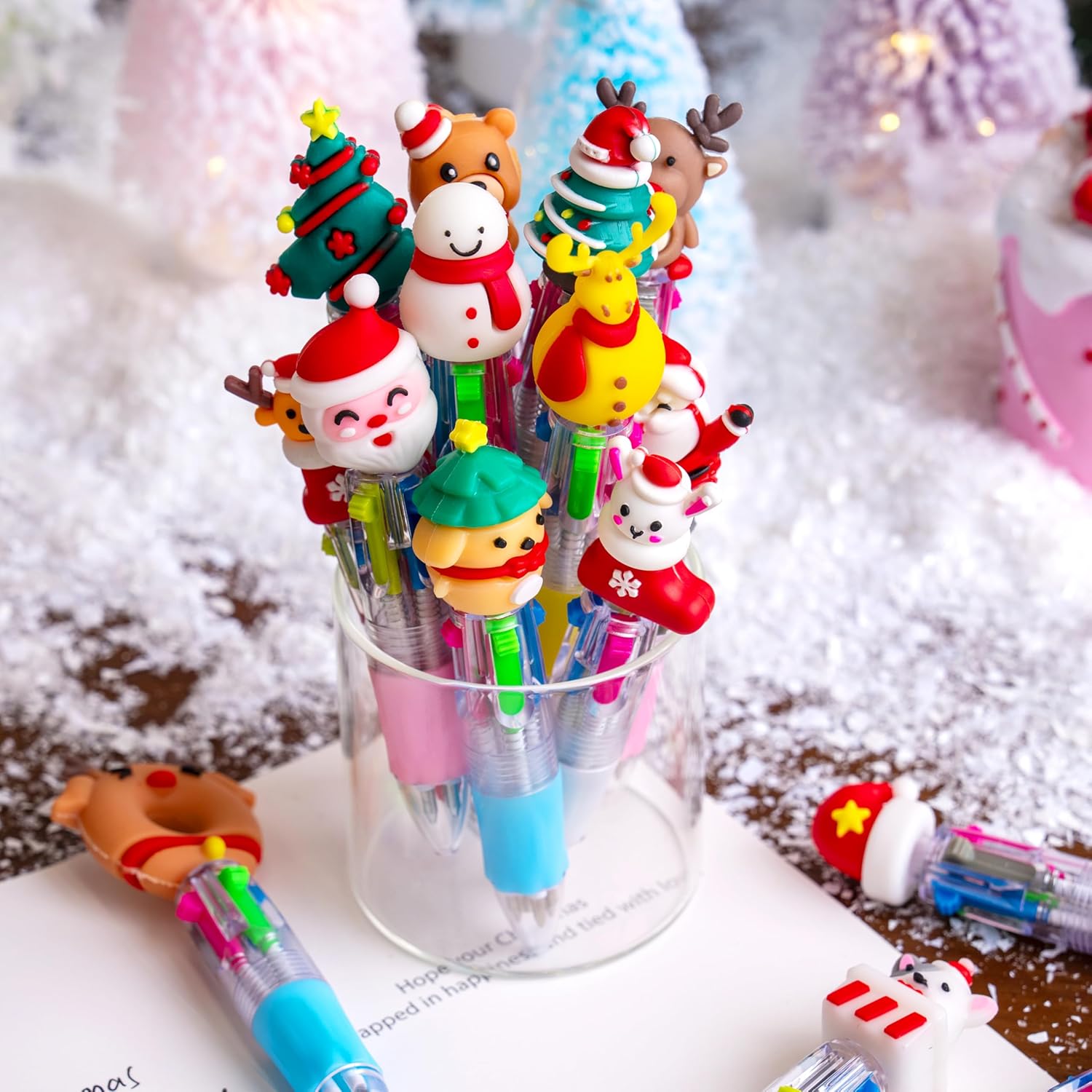 JOYIN 24 PCS Christmas Multicolor Pens Bulk For Kids, 4 Colors in 1 Ballpoint Pen for Xmas Party Favors, Christmas Stocking Stuffers For Students Teacher Classroom Prize Gifts, Goodie Bag Fillers
