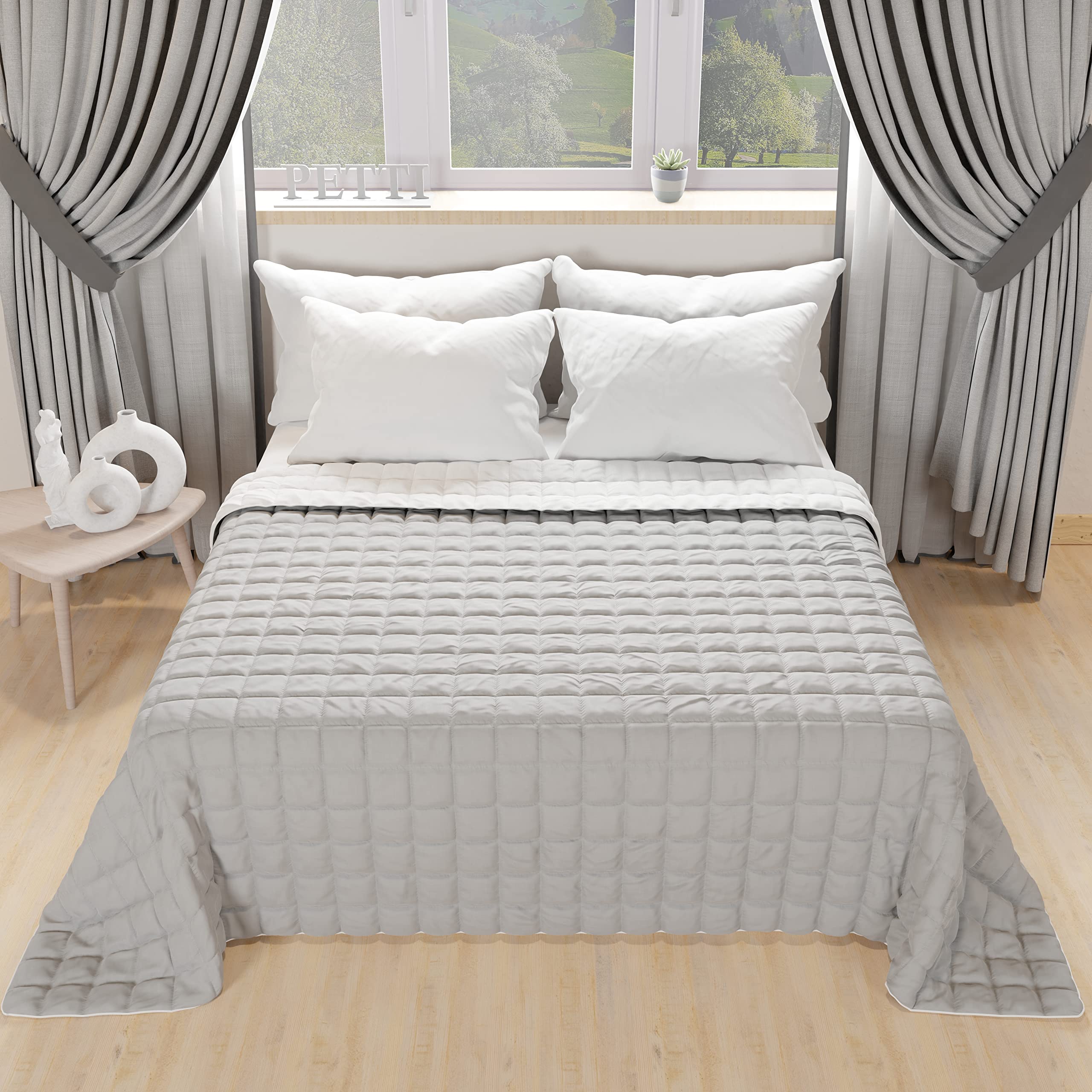 PETTI ARTIGIANI ITALIANI - Colcha en Microfibra Simple Reversible 160x260 cm, Cubre Cama Simple Primavera, Edredón 1 Persona, Blanco Gris