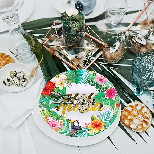 Miniatura 5 de Whaline Platos de papel, desechables de 9 pulgadas, diseño tropical hawaiano Luau, 40 unidades, fiesta de verano, baby shower, decoraciones de