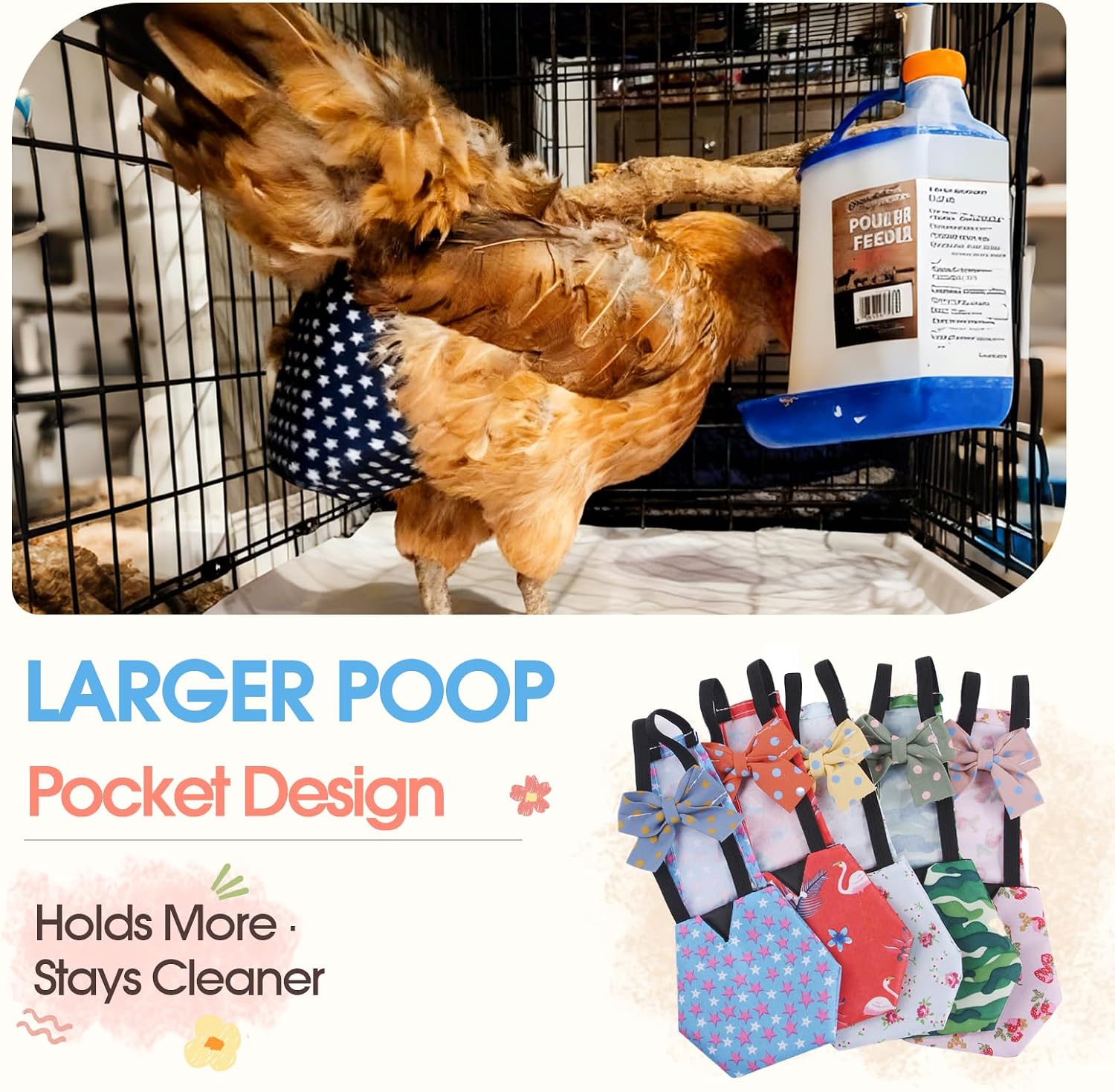 QBLEEV Duck Diapers for Pekin Ducks & Chickens, Reusable Indoor Poultry | Soft breathable diaper with elastic straps, waterproof lining, for baby duckling chick hens roosters campbell, washable