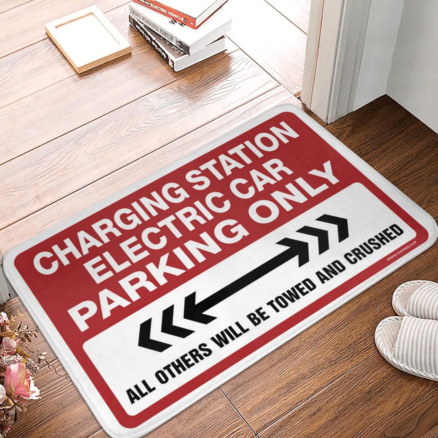 Front Door Mat Outdoor Funny Charging Station Electric Car