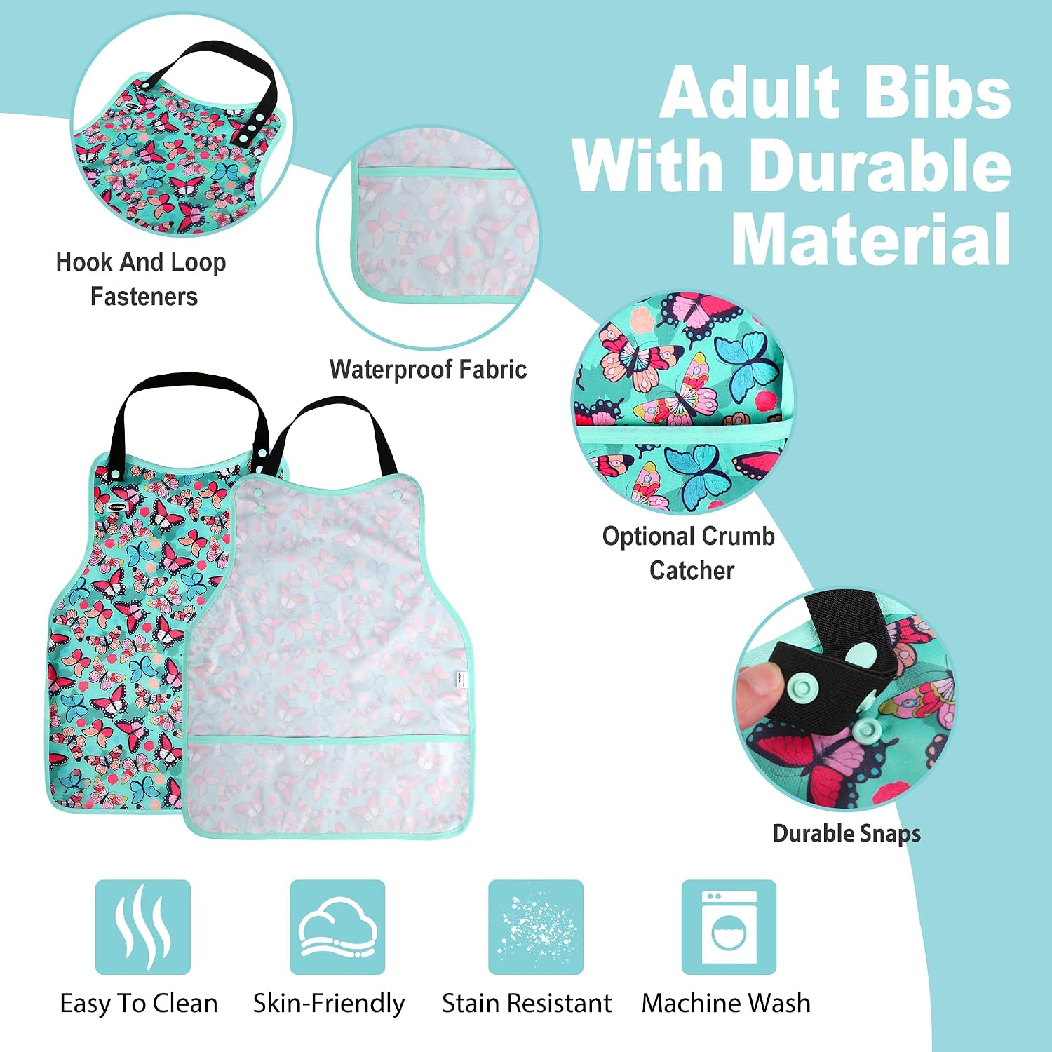 Tuiskusa Adult Bibs-3 Pack with Crumb Catcher, Adjustable Bibs for Eating, Reusable Washable Adult Clothing Protectors