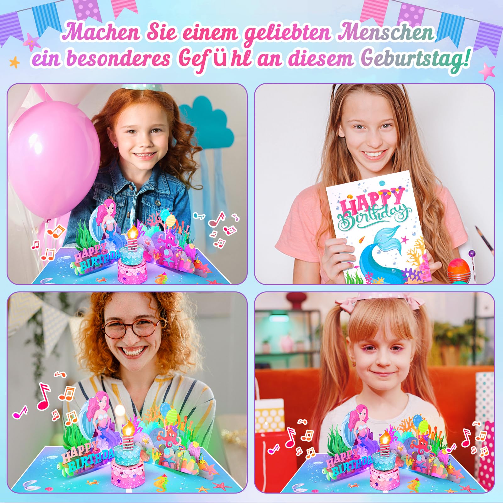3D Pop-Up Geburtstagskarte Mit Musik & Licht – Für Mädchen 1–8 Jahre, Fee & Kuchen-Design
