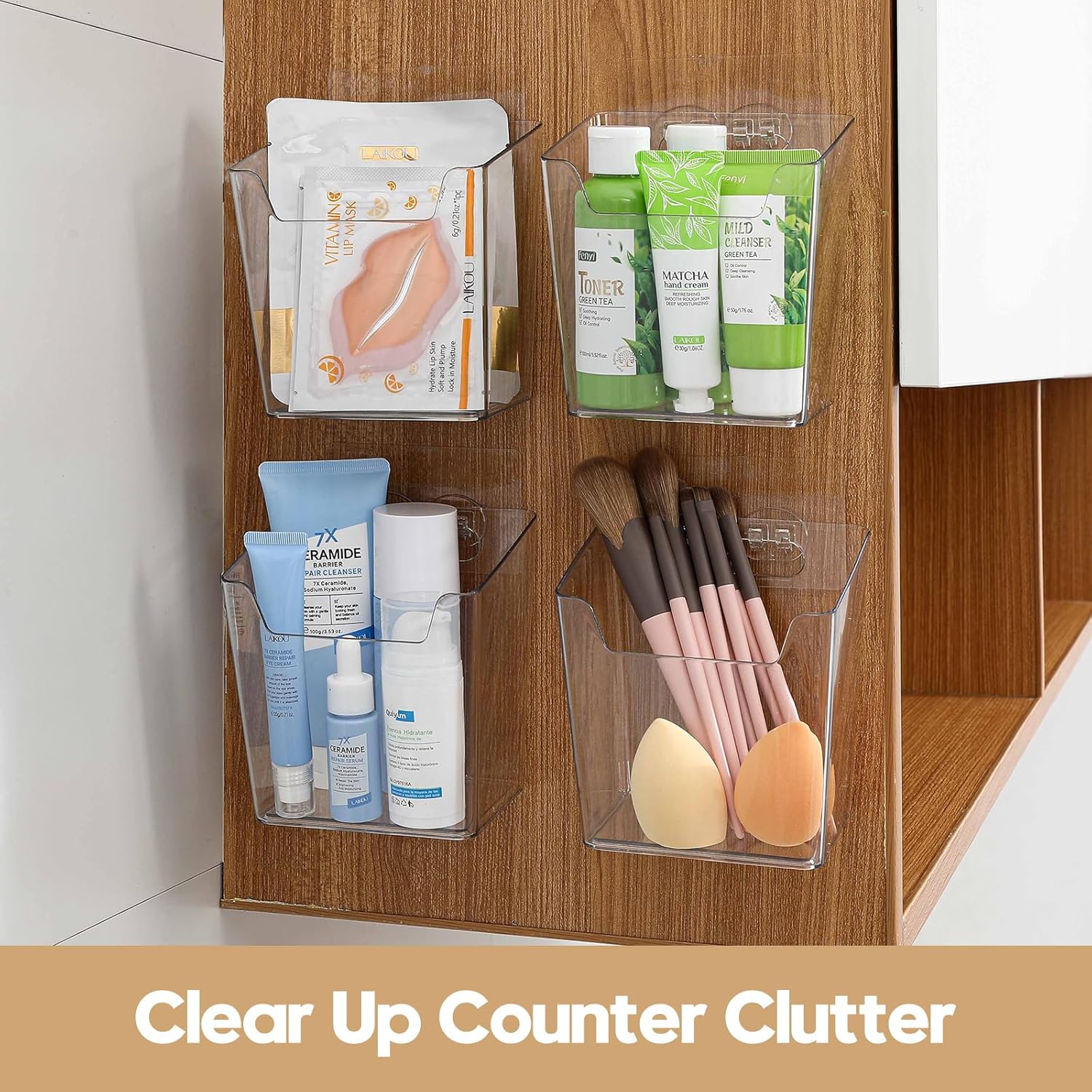 2-Pack Kitchen Cabinet Door Organizer Adhesive, Hanging Storage Bins, Stick on Small Wall Storage Container, Bathroom Floating Shelf Under Sink Caddy Spice Rack for Pantry Organizer, Office, Dorm - Image 5