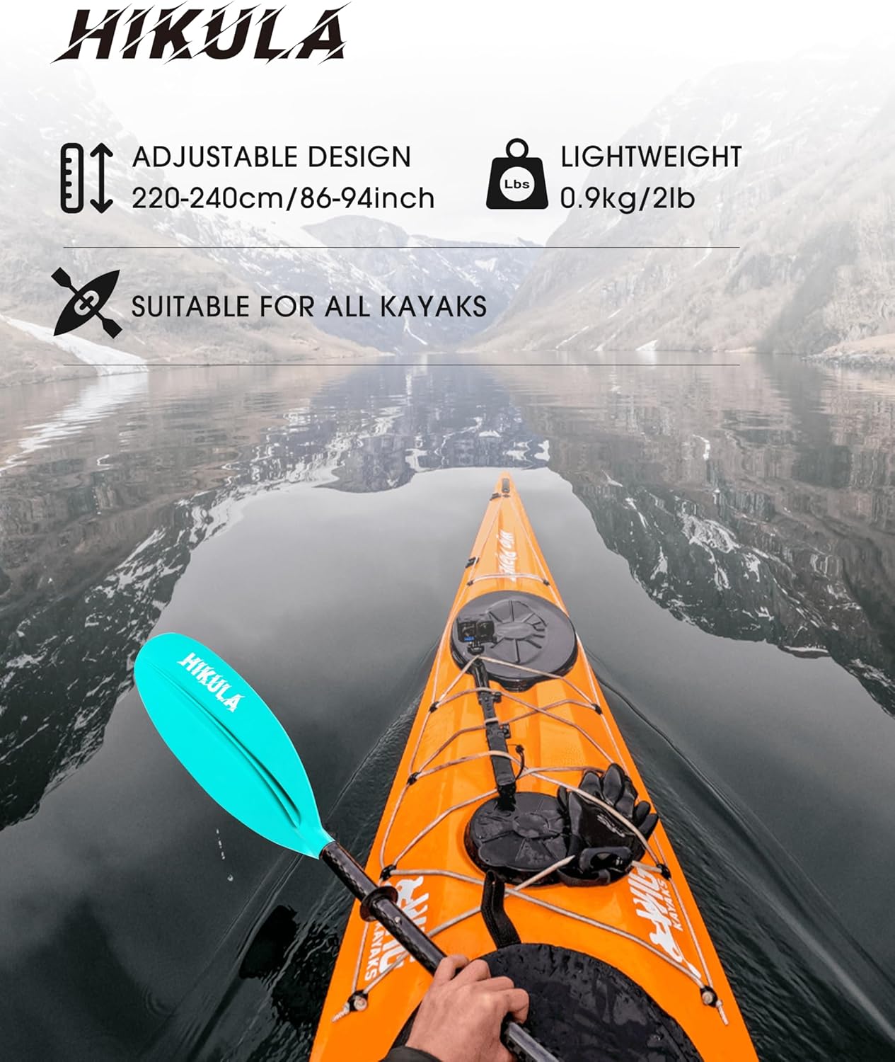 Adjustable Carbon Fiber Shaft Kayak Paddle, Kayaking Oars with Reinforced Nylon Blade for Adults, 4 Piece, 86in/220cm to 90in/230cm
