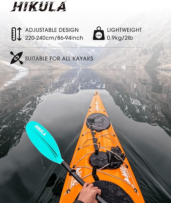 Adjustable Kayak Paddle with Carbon Shaft and Polypropylene Blade, Available in 220-230/220-240/230-250cm, Lightweight Floating Kayak Oars with Original Pattern