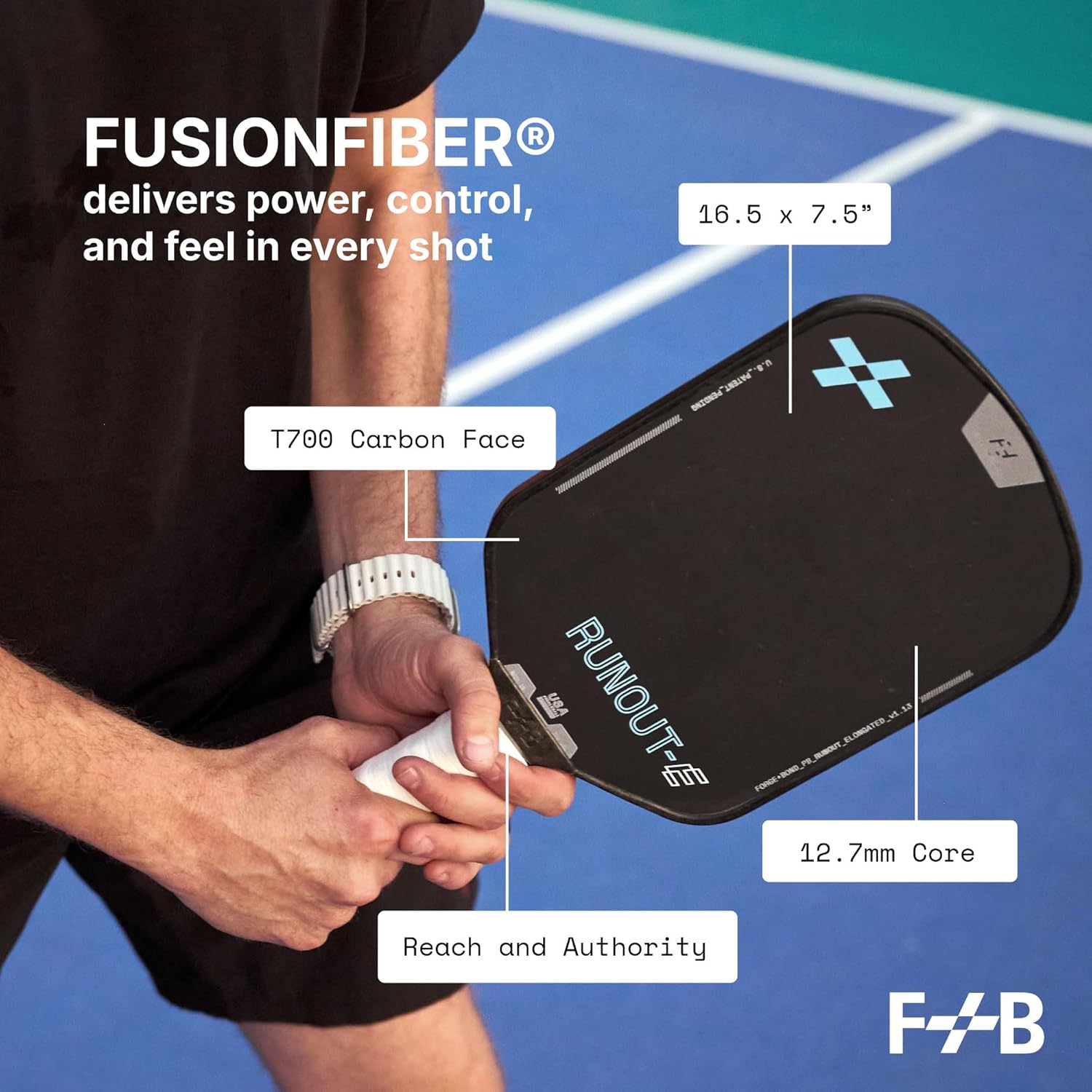 F+B Sports Pickleball Paddle – T700 Carbon Fiber Face for Spin & Control, Lightweight 7.8–8.2 oz, 12.7mm Honeycomb Core – USA Made, Elongated & Hybrid Options