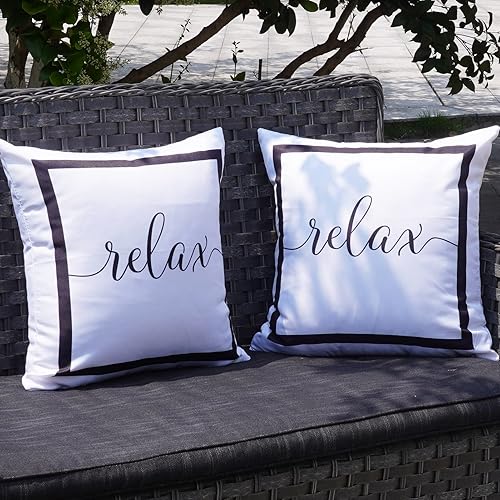 Miniatura 3 de ONWAY Juego de 2 fundas de almohada impermeables para exteriores, de 18 x 18 pulgadas, color blanco y negro, para muebles de patio, jardín, sofá,