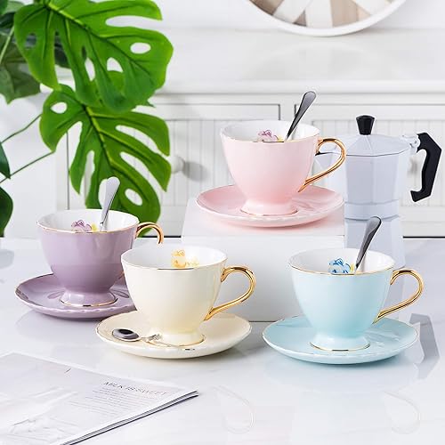 Miniatura 7 de Jusalpha juego de tazas y platillos de café expreso de porcelana, 2 onzas FD-TCS02-4COLOR