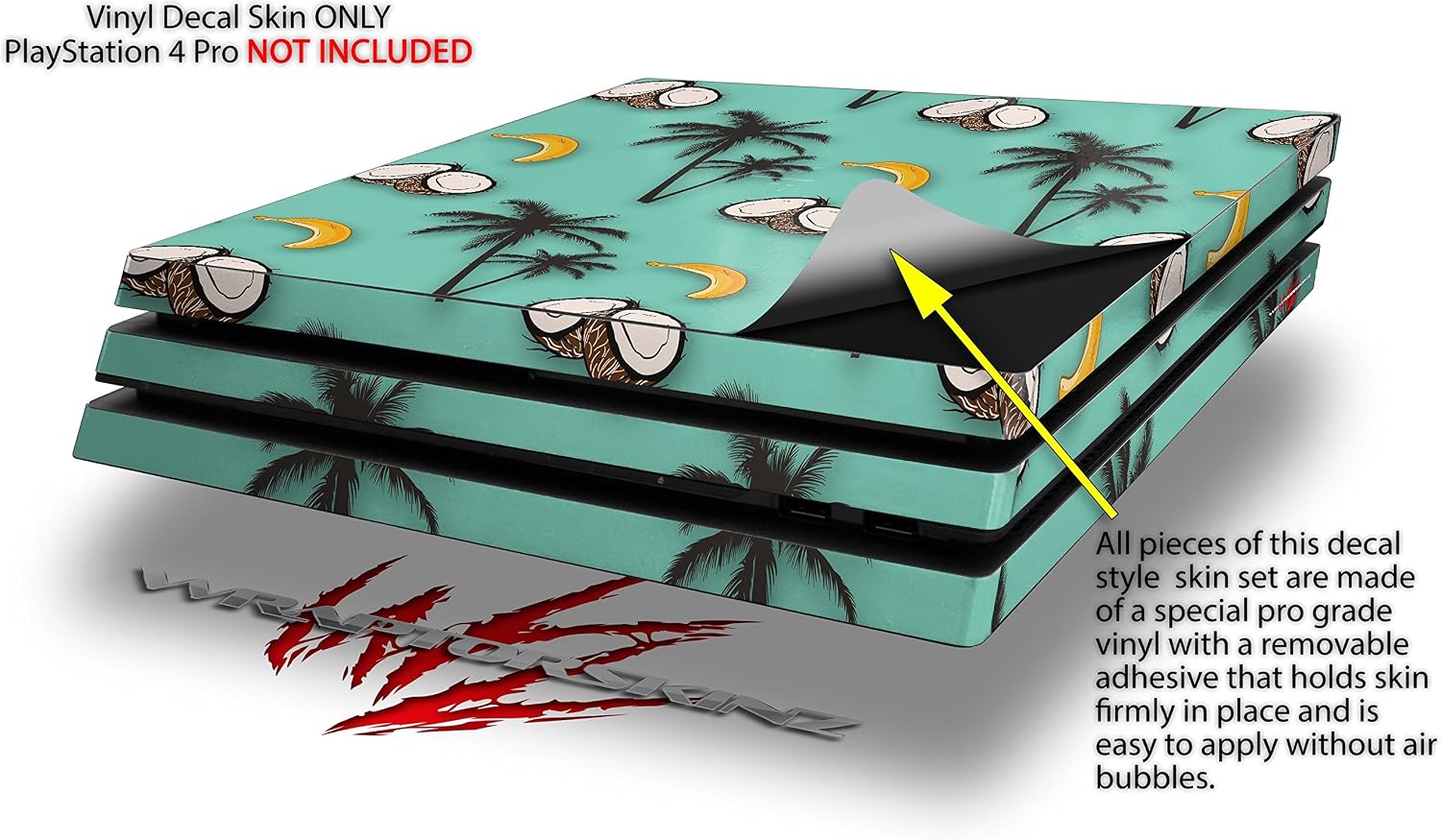 Vinyl Decal Skin Wrap Compatible with Sony PlayStation 4 Pro Console Coconuts Palm Trees and Bananas Seafoam Green