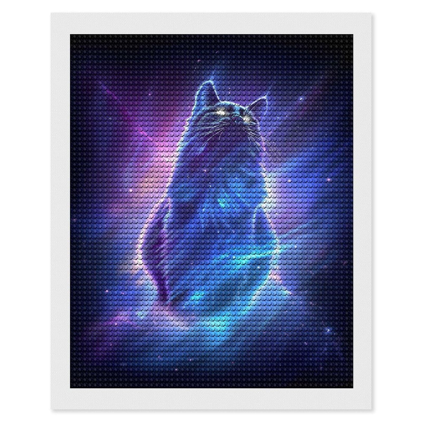 Junmoney Cosmic Glowing Cat DIY Diamond Art Canvas Kit 16"x20", Farmhouse Decor, Vintage Style Decor, Handmade Wall Decor, Canvas Picture