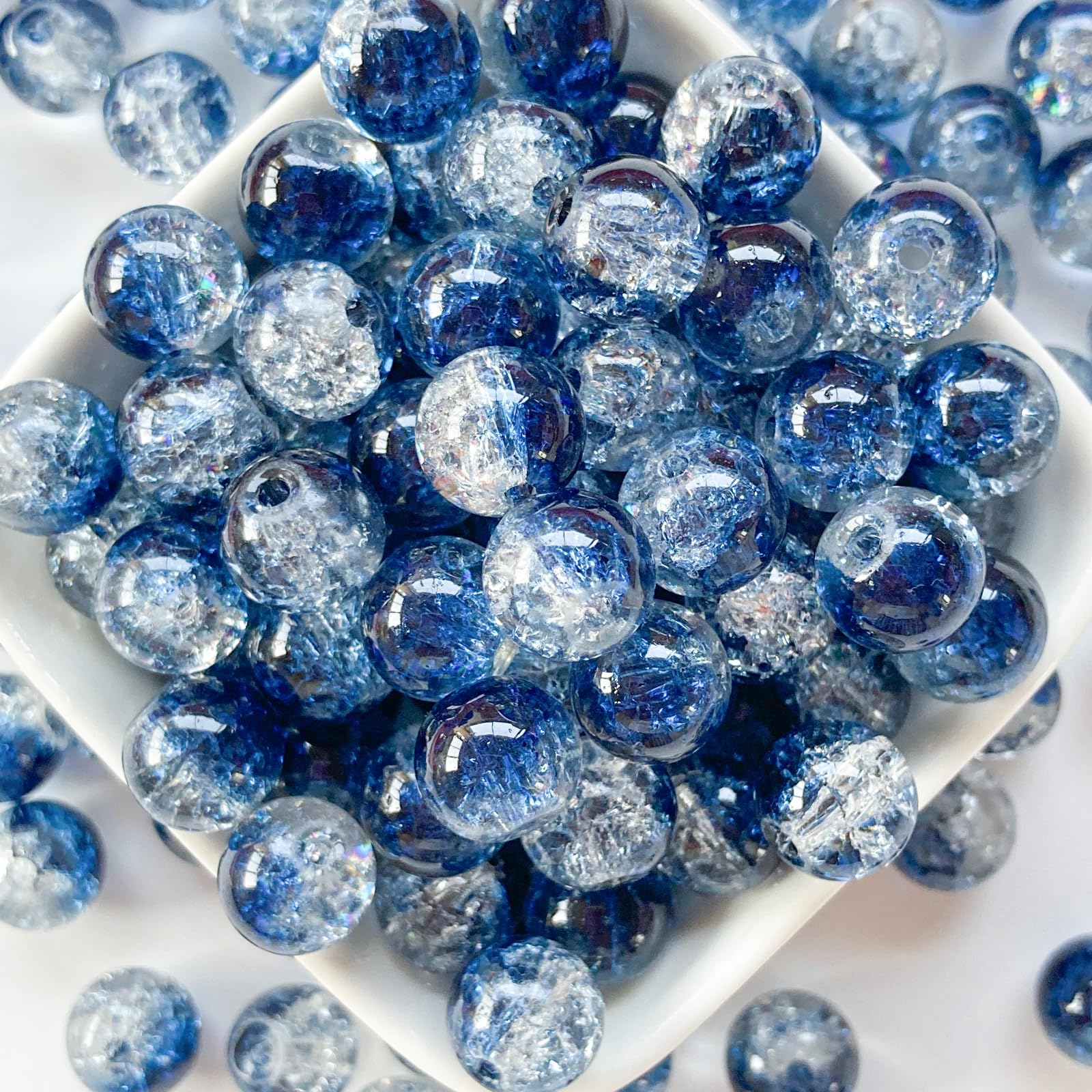 Harovo ガラスビーズ 10mm 100g入 ビーズ 手芸 パーツ アクセサリー ブレスレット ハンドメイド シュゲイ セット 約75ヶ（ダークブルー）