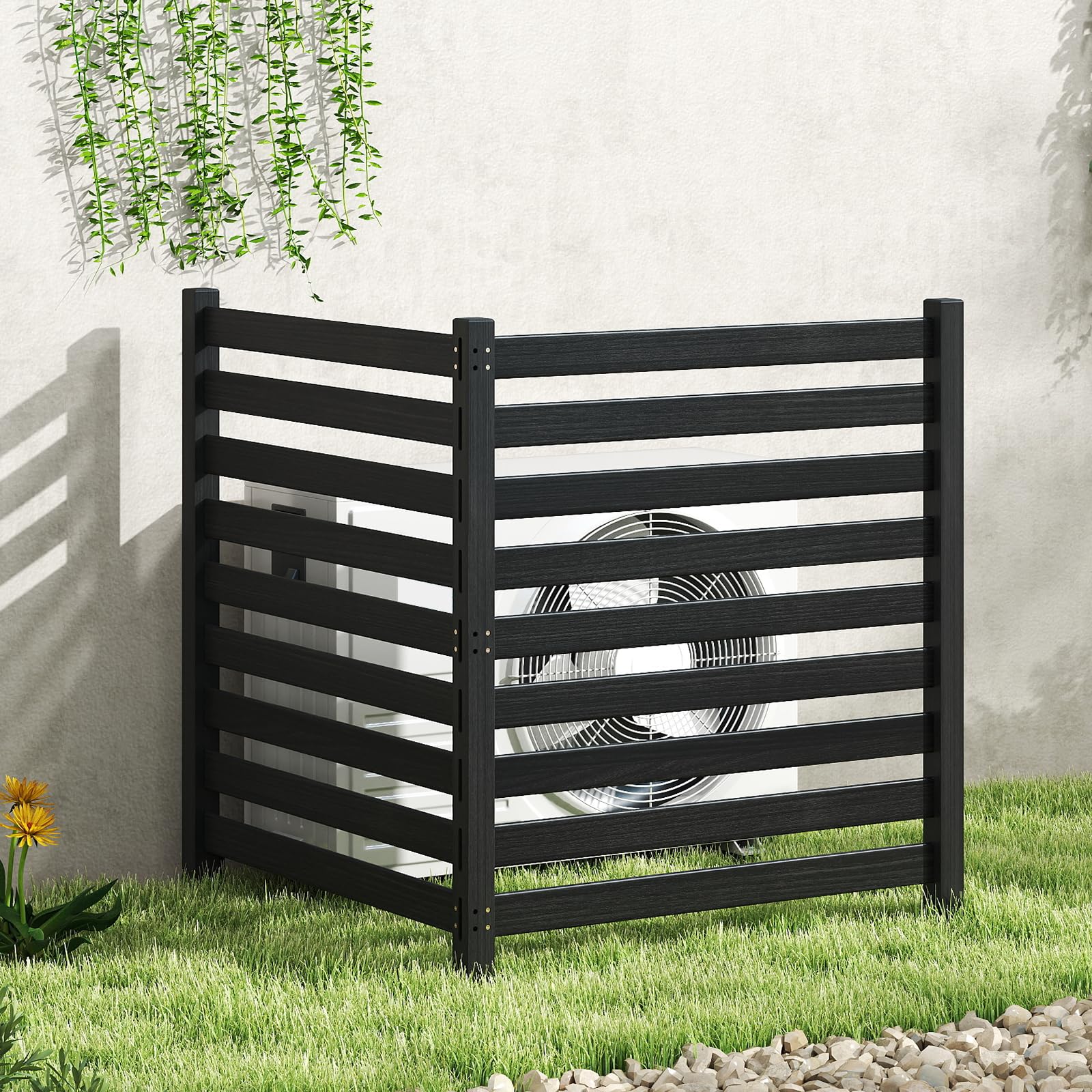 COSTWAY Valla de Privacidad de Madera Abeto, 2 Paneles, 980 x 1070 mm, valla ocultacion jardin exterior, Pantalla de Privacidad Aire Acondicionado Jardín, Psicina (Negro)