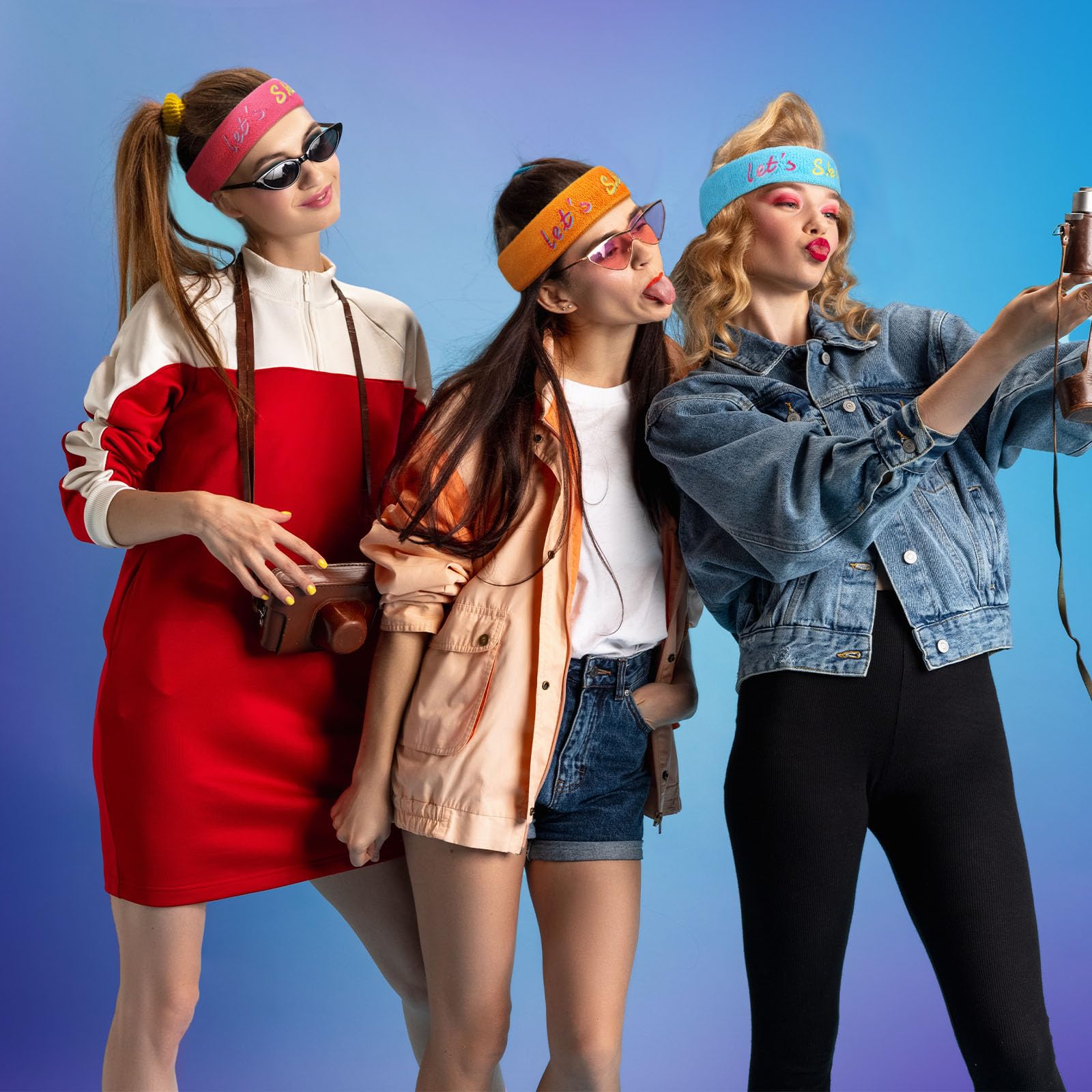 Amazon.co.jp: Civaner 9個 80年代 90年代 スキー ネオン ヘッドバンド