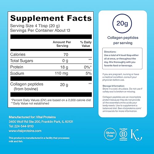 Vista 19 de Vital Proteins - Suplemento en polvo de péptidos de colágeno (tipo I, III) para la piel, cabello, uñas y articulaciones, sin lácteos ni gluten, 0.71
