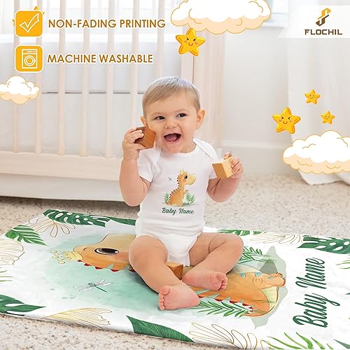Miniatura 100 de FLOCHIL Personalized Baby Blankets, Custom Baby Blanket - Baby Blanket with Name for Boys, Best Gift for Newborn Elephants Flush Fleece (30x40)