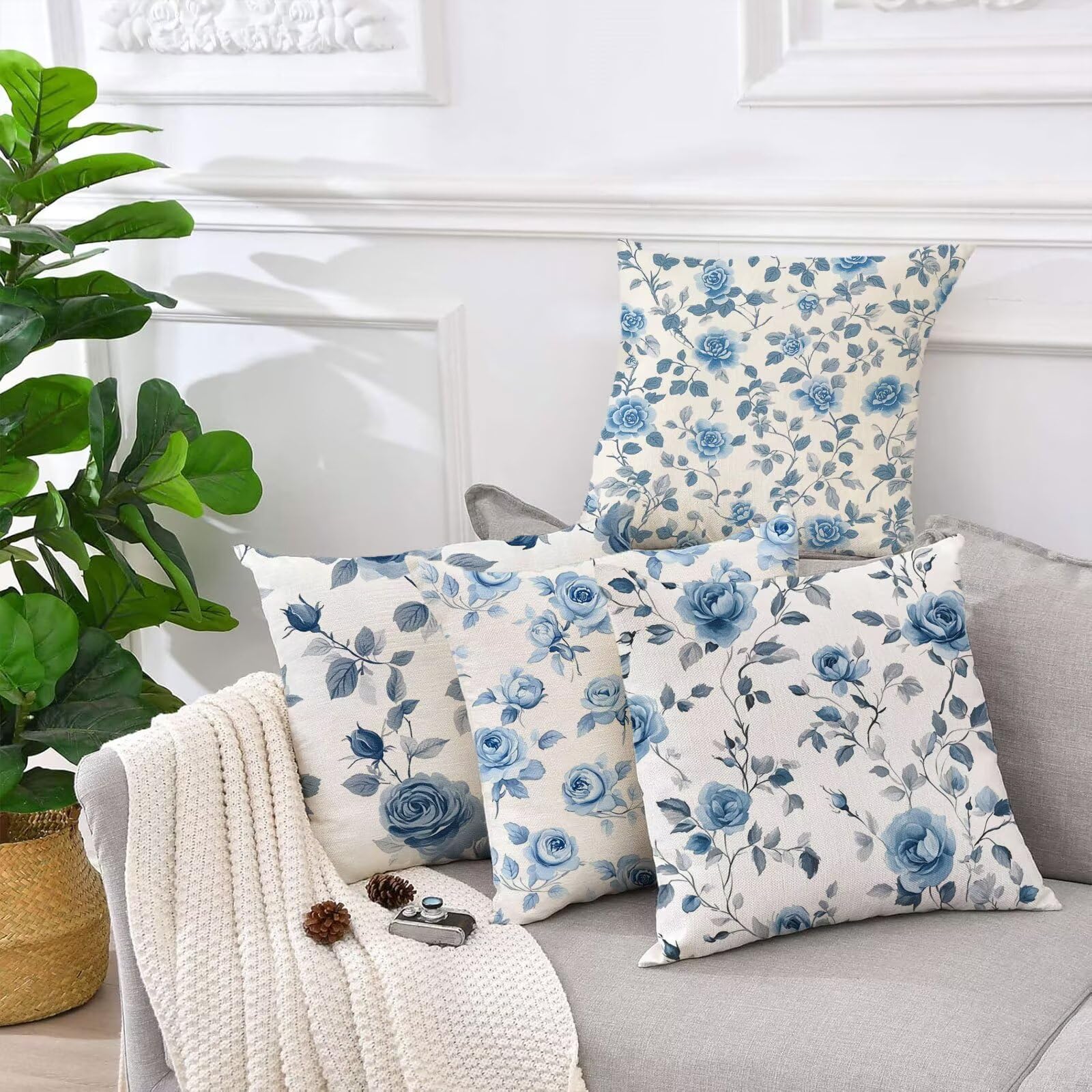 Outdoor Kissen Entenei Kissenbezug 60x60 cm 4er Set Balkon Dekokissen Blume Outdoor Kissenhülle Wasserdichte Samt Doppelseitiger Gedruckte Sofakissen Garten Balkon Zierpolster OutdoorDeko,Gift z-919
