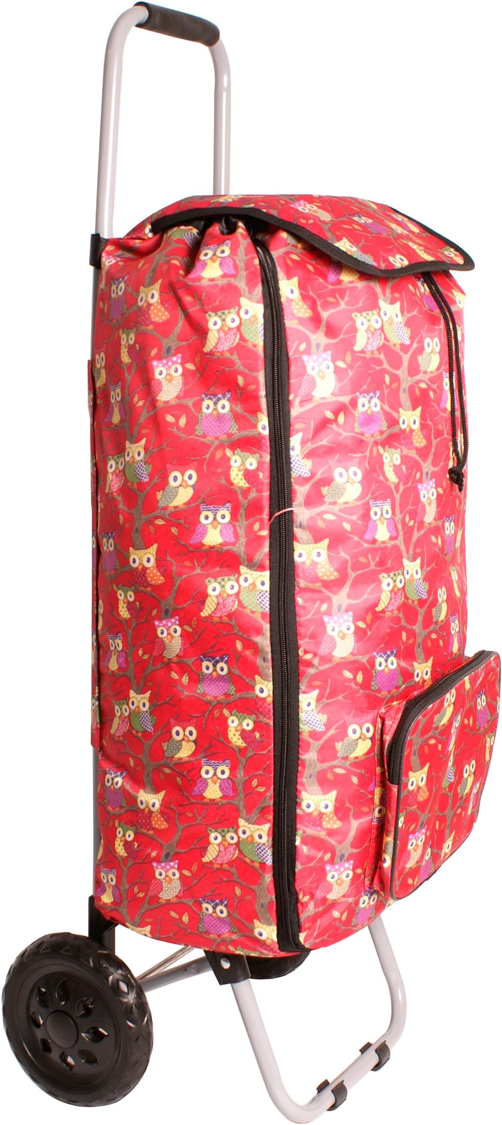 Red Owl Print Design Two Wheeled Shopping Trolley - 09 - Large Size Waterproof Foldable Metal Trolley - Square Handle - Funky Design