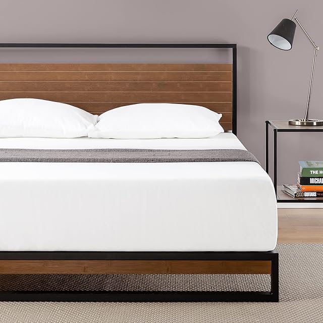 ZINUS Suzanne 18 cm Bamboo and Metal Platform Bed Frame | Wood Slat Support | Easy Assembly | King | Chestnut Brown